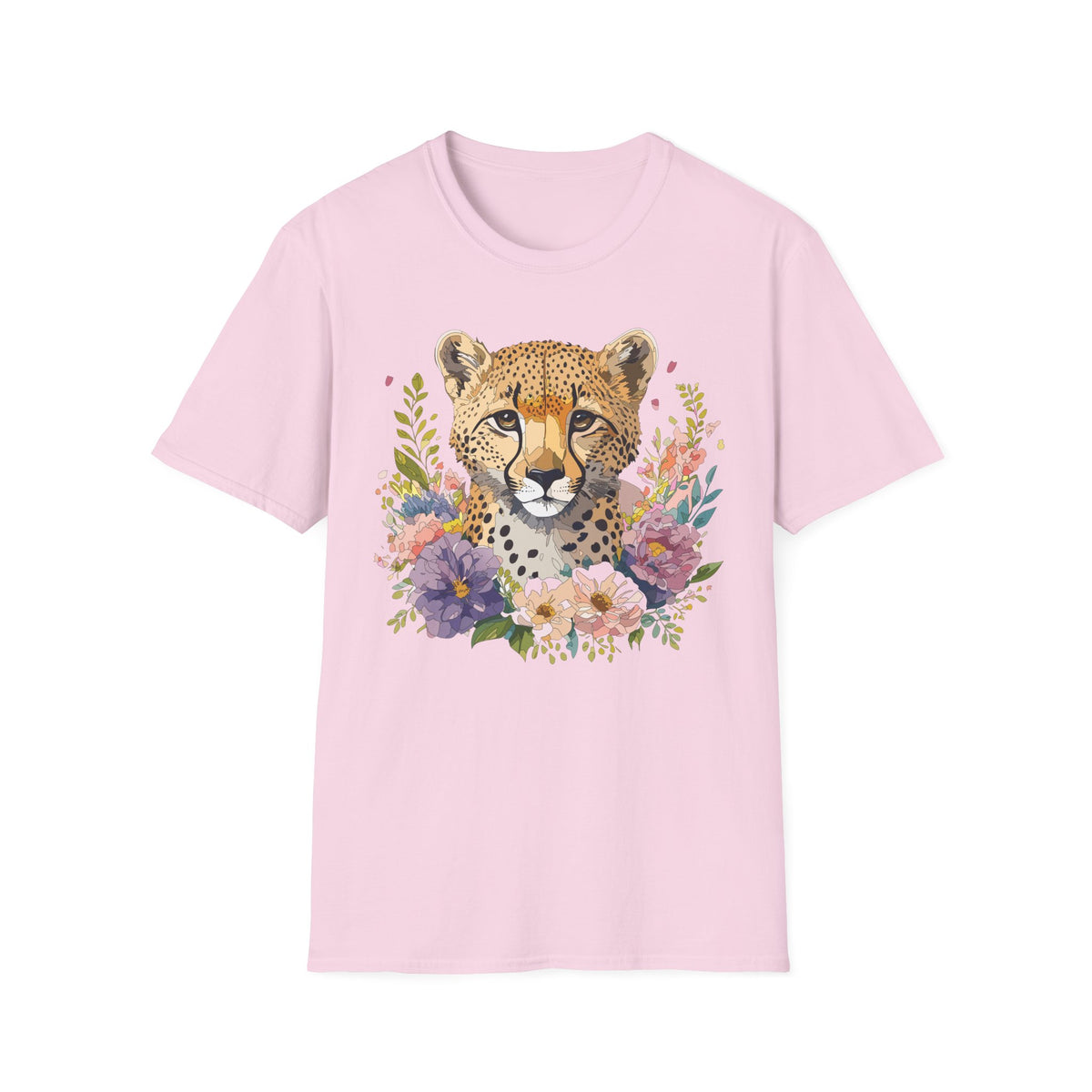 Floral Cheetah Face T-Shirt | Leopard Portrait Tee, Botanical Illustration