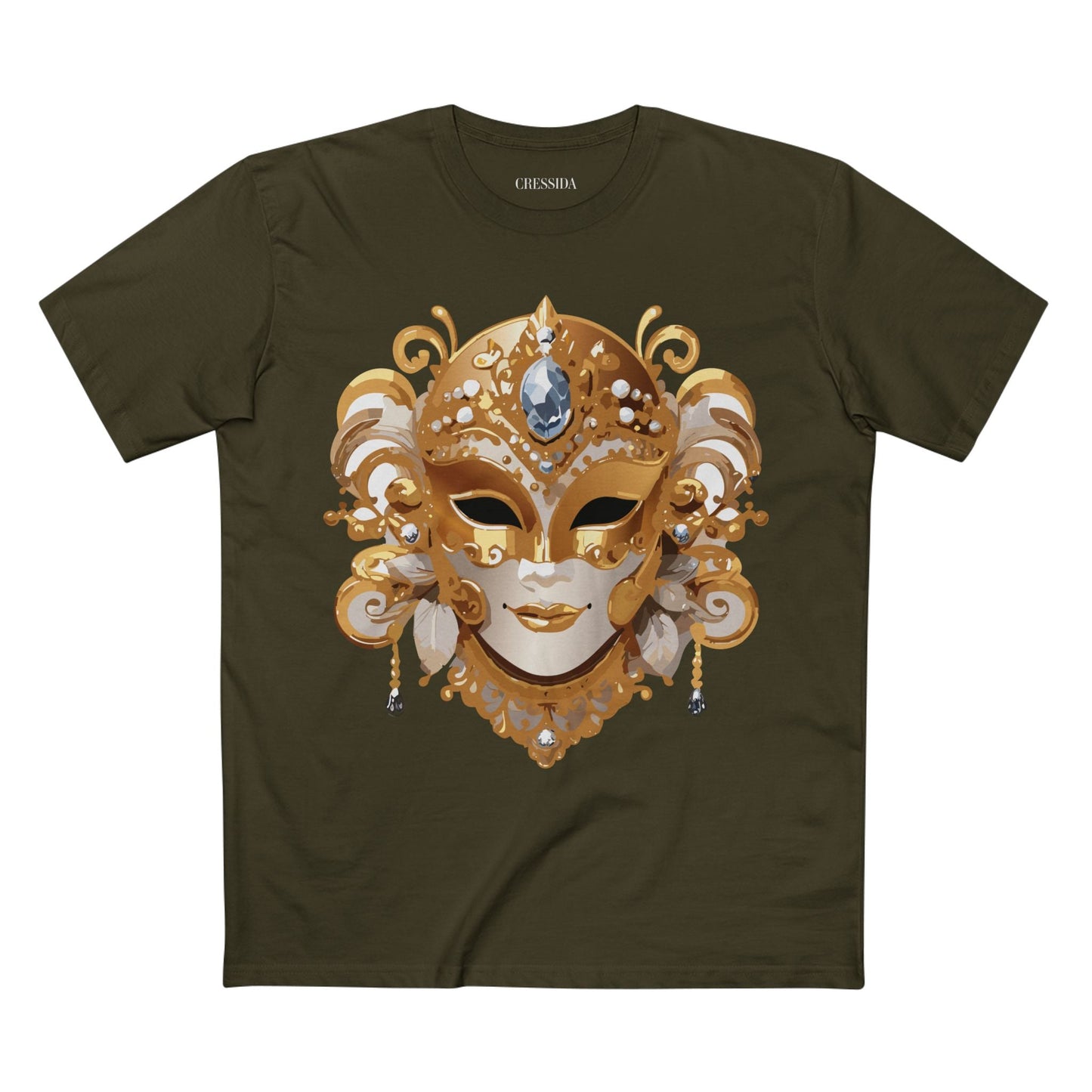 Carnival Mask Graphic T-Shirt Unisex 100 Cotton With Antique Gold Art Design Tee 23