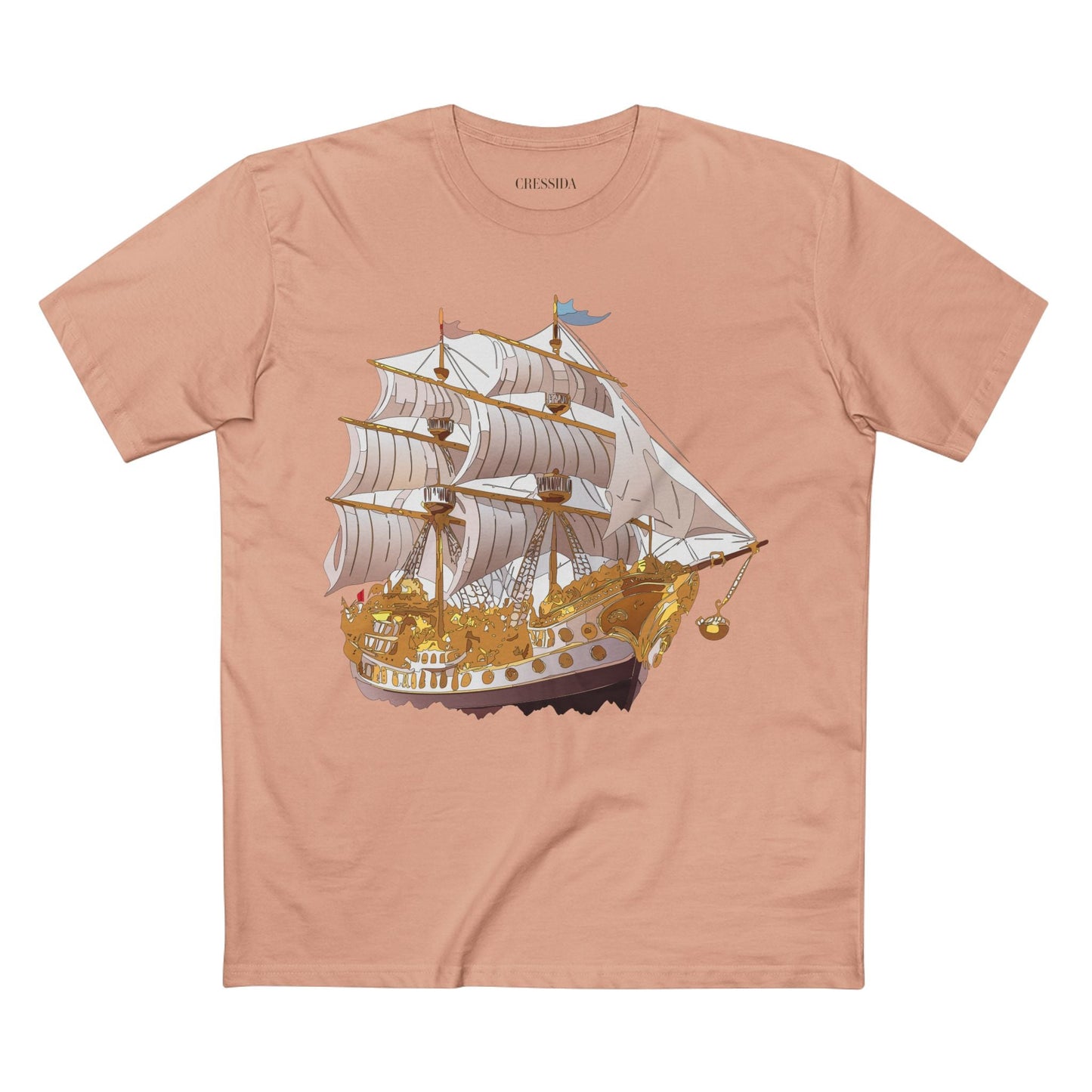 Ship Graphic Unisex 100 Cotton T-Shirt with Gold Frigate Art Design 11