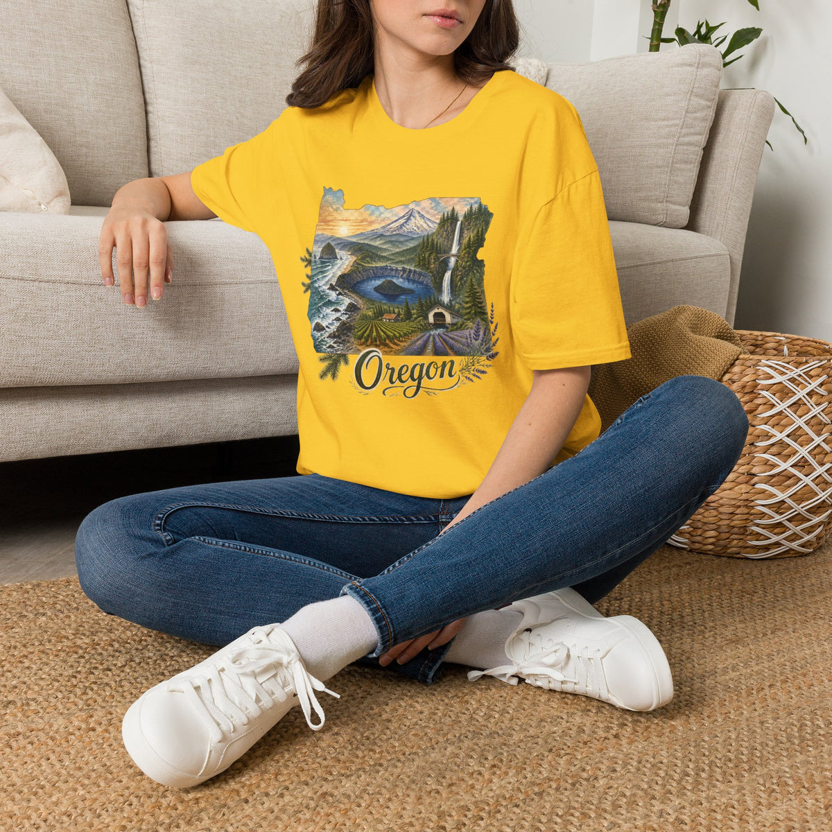 Oregon Crater Lake Mountains Travel Graphic Design Unisex 100 Cotton Gildan T-Shirt