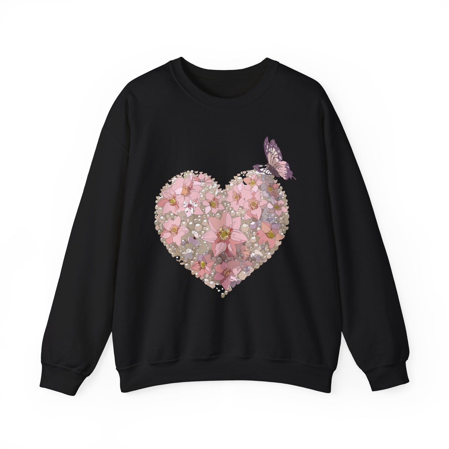 Unisex Floral Heart Sweatshirt Floral Love Valentines Day Gildan 18000 Heavy Blend Crewneck