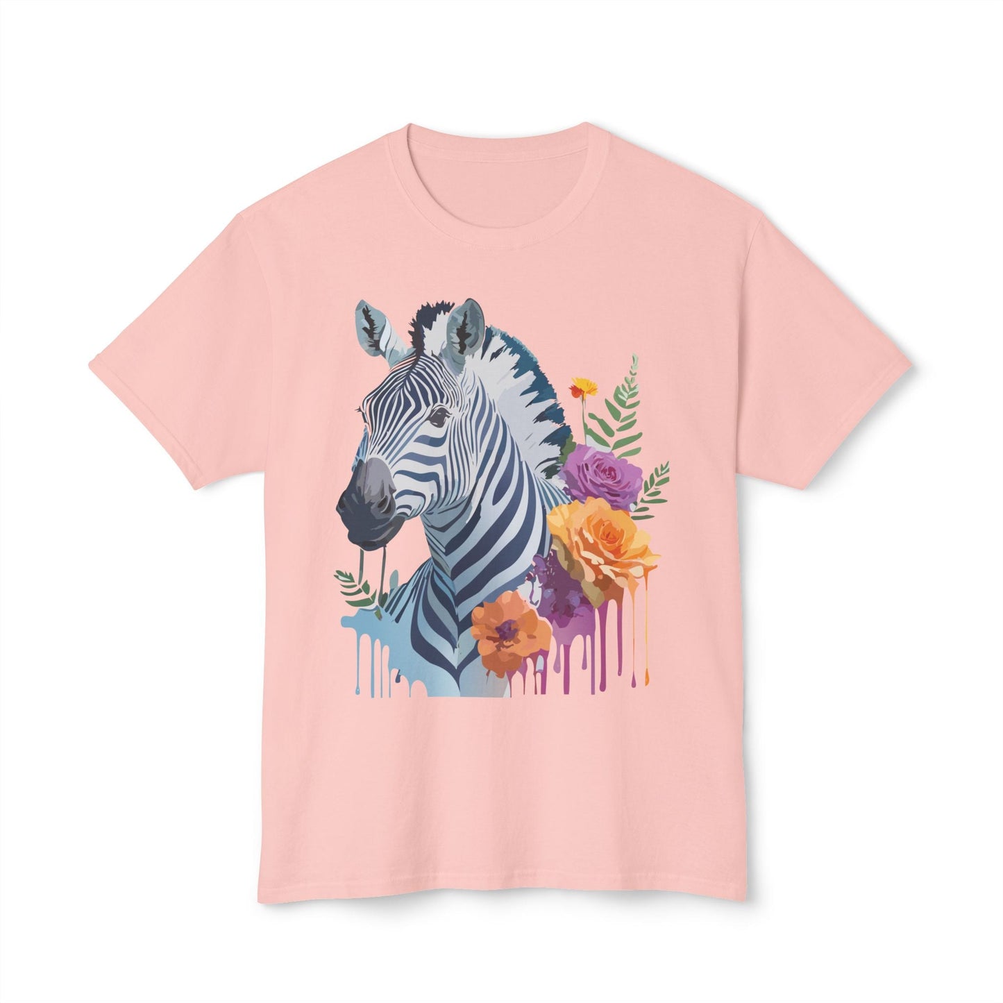 Unisex Zebra T Shirt With Floral Art Print Premium HD Cotton Jersey Tee Made In USA