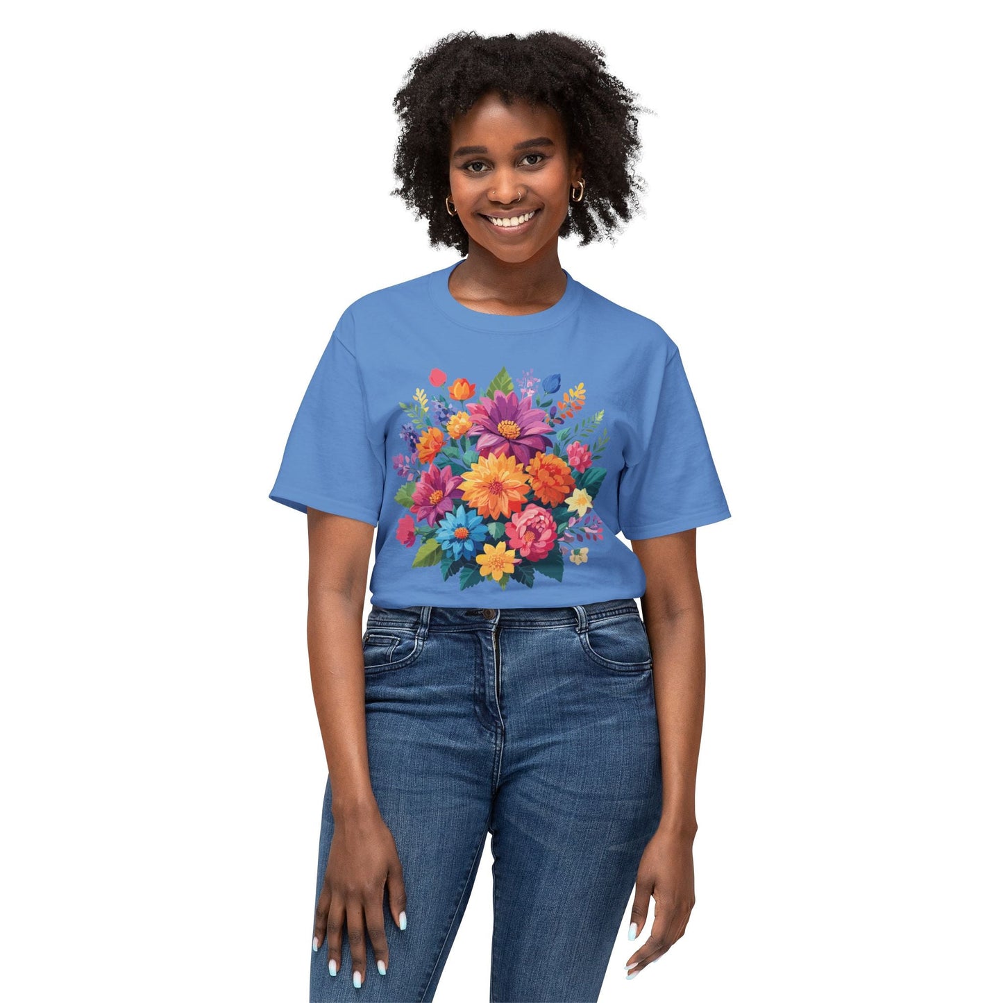 Unisex HD Cotton T Shirt With Floral Art Print Vintage Flowers Tee For Everyday Style