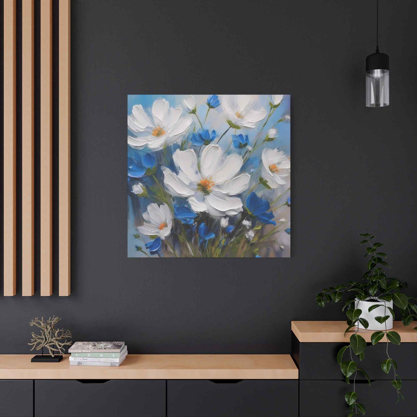 White Flowers Print Canvas, White Flowers Oil Paint Print 20x20, 24x24, 30x30, 32x32, 36x36, Art Design Print Non-Frame MC-9