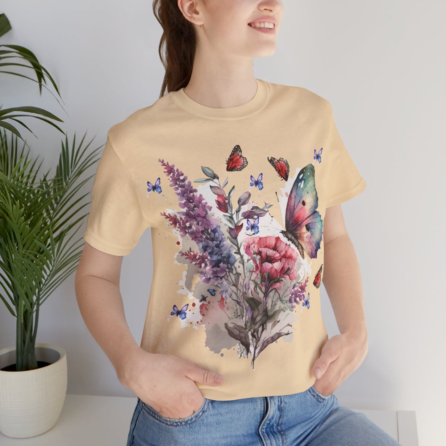 Cotton Tee Shirt with Butterfly Prints