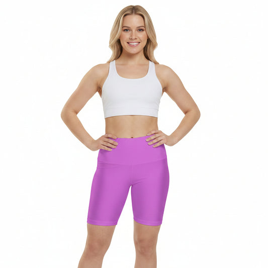Orchid Pink  Women's Workout Shorts — Solid High-Waist Biker Shorts for Exercise & Everyday Wear