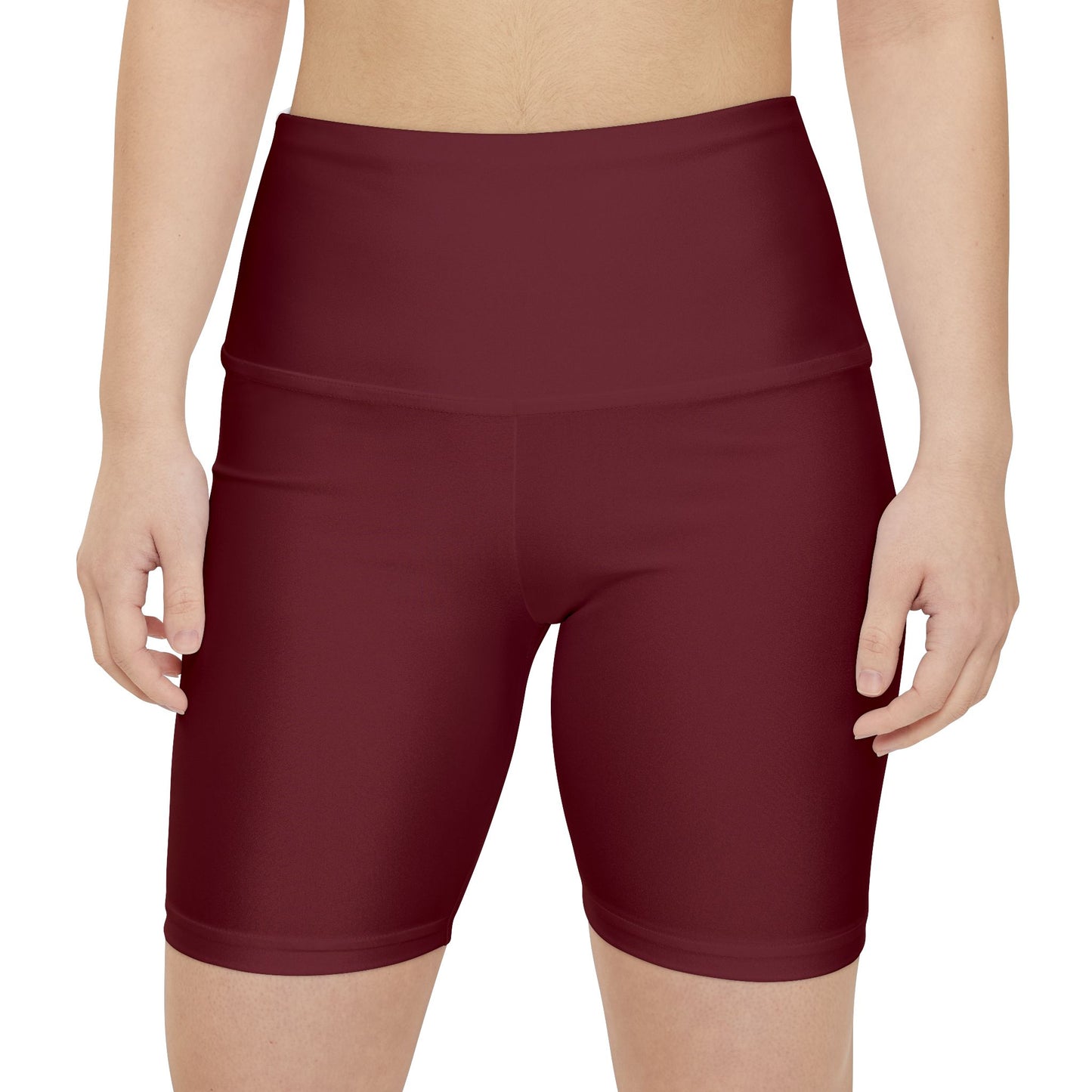 Black Cherry Red Women’s High-Waist Workout Shorts — Burgundy Athletic Biker Shorts
