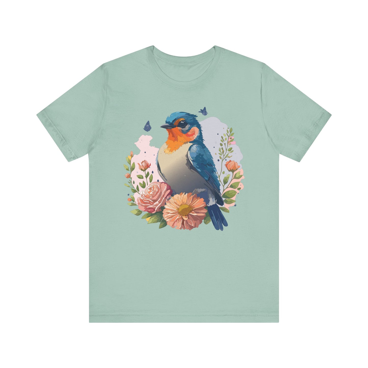Floral Bird Tee, Animal Shirt, Bird Shirt, Floral Tee, Flower T-shirt, T-Shirt with Animal