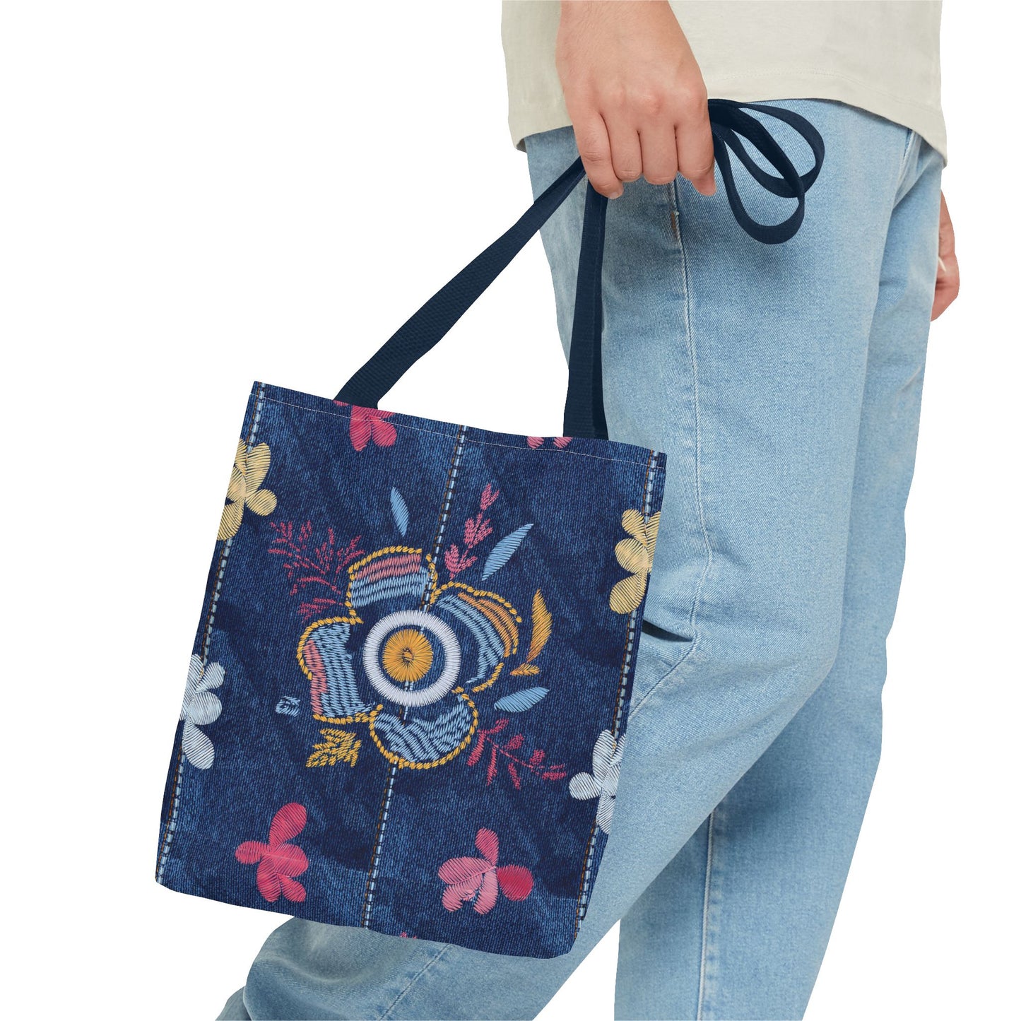 Denim Fabric Imitation Print Unisex Canvas Bag Poly Spun 3 Sizes Tote Bag 167
