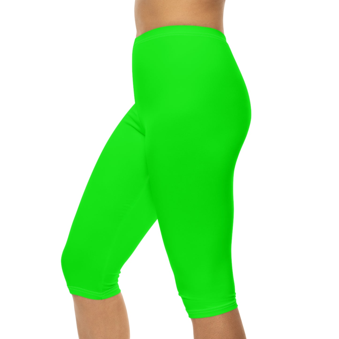 Lime Color Women's Brushed Suede Poly Span Casual Capri Leggings XS-2XL