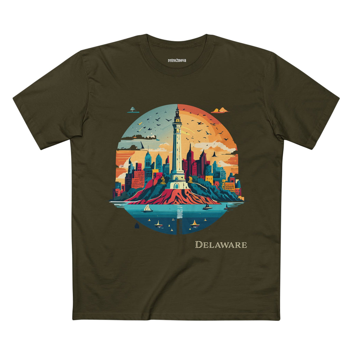 Delaware Lighthouse Skyline Tee | Coastal State Travel Shirt