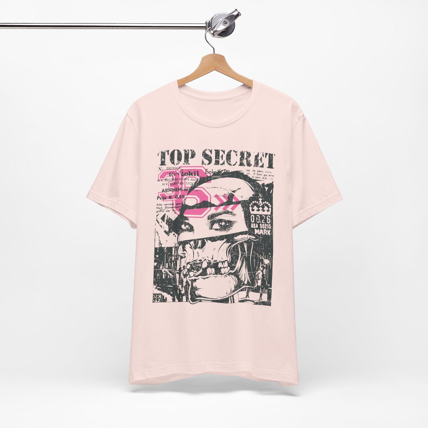 Top Secret Skull Face Tee Grunge Graphic T-Shirt Retro Collage A-6