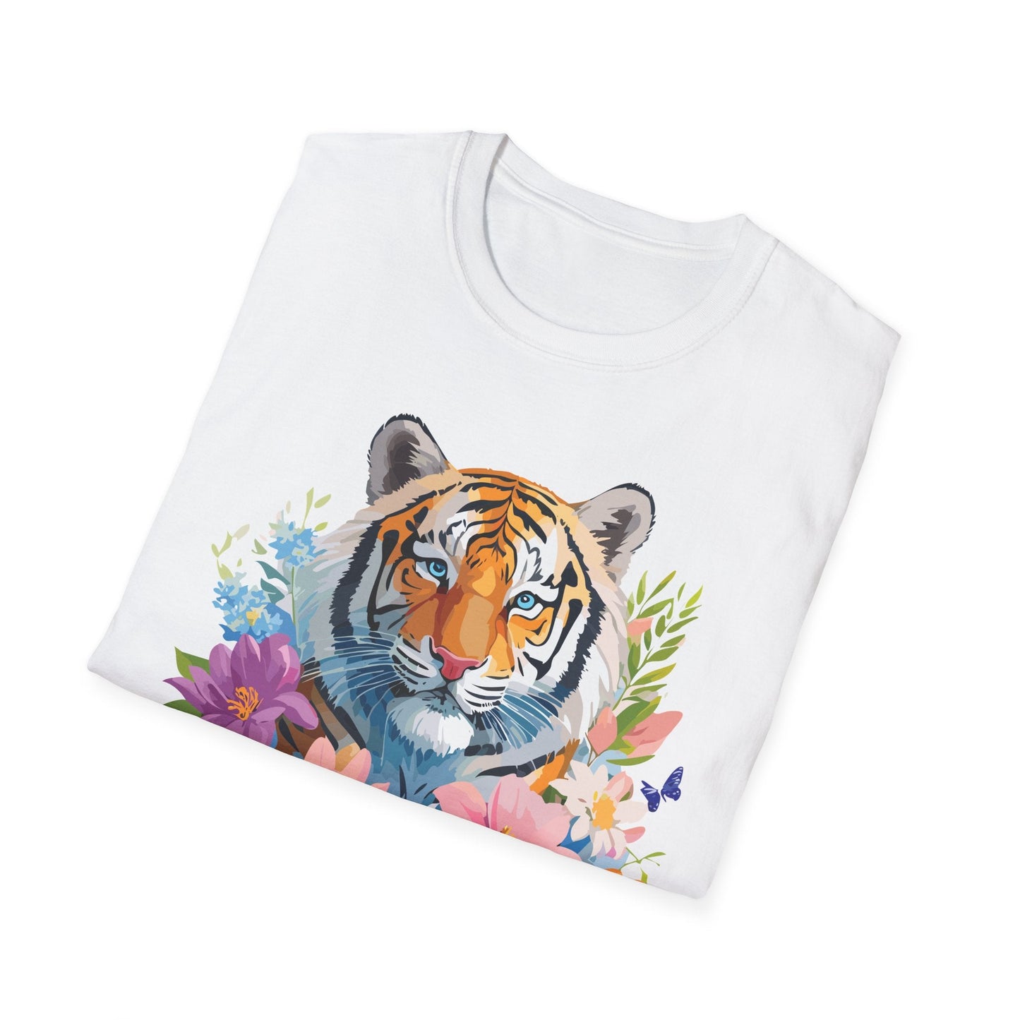 Tiger Print Unisex Softstyle T Shirt 100 Percent Ring Spun Cotton Tee