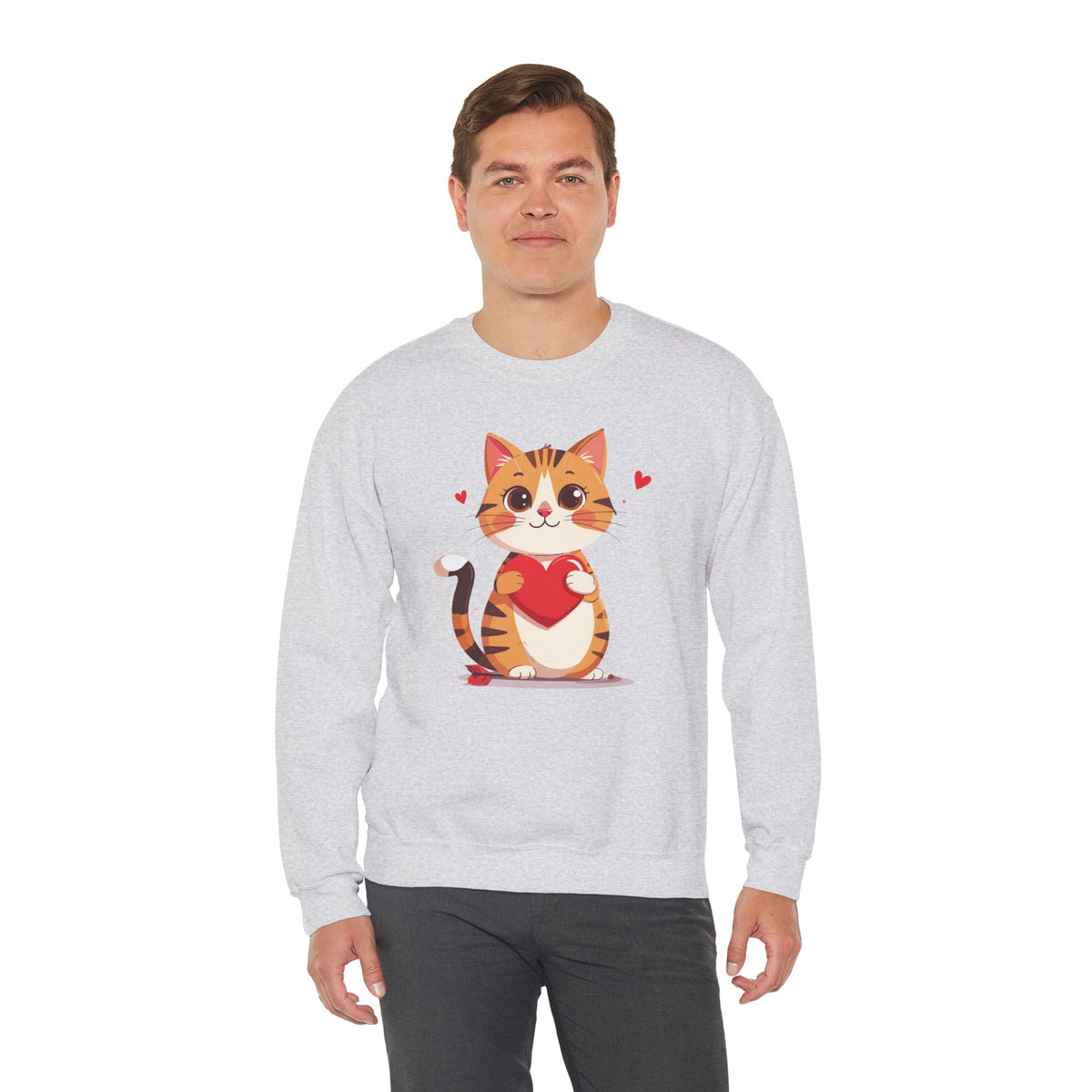 Cat Heart Sweatshirt, Heart Sweatshirt, Cat Sweatshirt, Valentine's Day Sweatshirt, 50/50 Cotton-Poly Animal Sweatshirt 103
