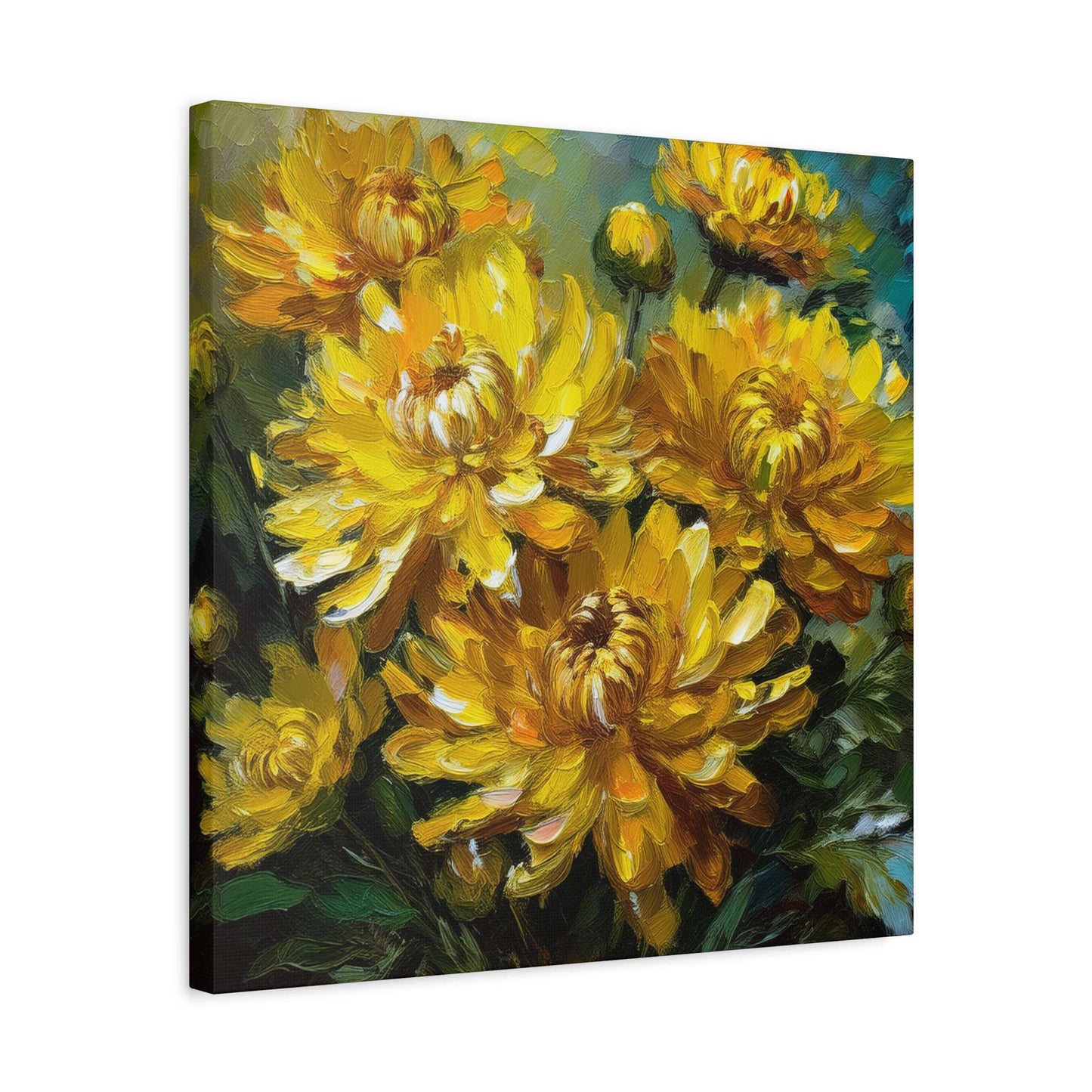 Chrysanthemums Print Canvas, Floral Oil Paint Print 20x20, 24x24, 30x30, 32x32, 36x36 Art Design Pine-Wood Inner Frame MC-162