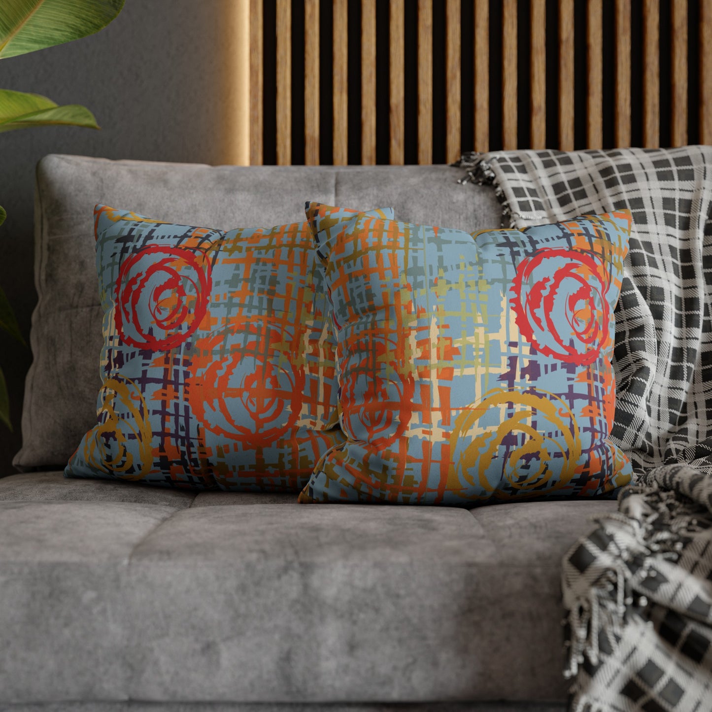 Faux Suede Pillowcase with Abstract print