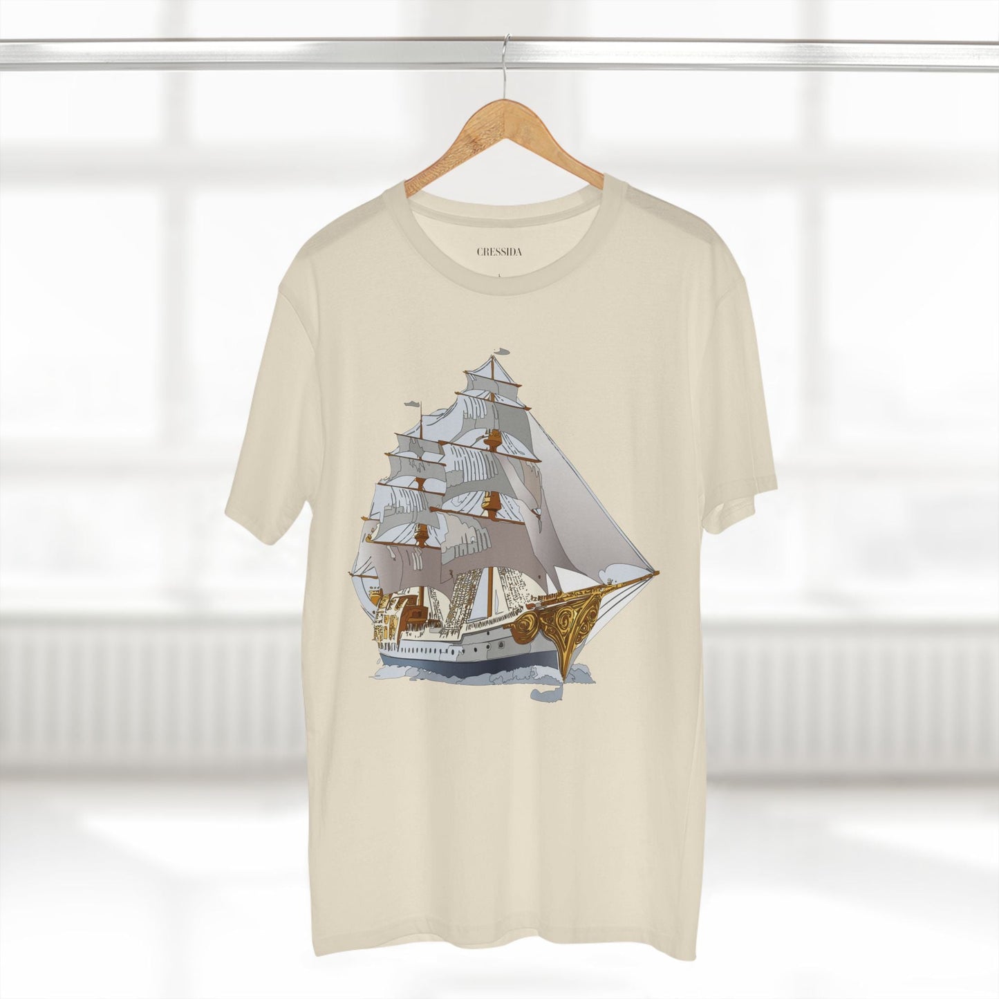 Ship Graphic Unisex 100 Cotton T-Shirt with Gold Frigate Art Design 8