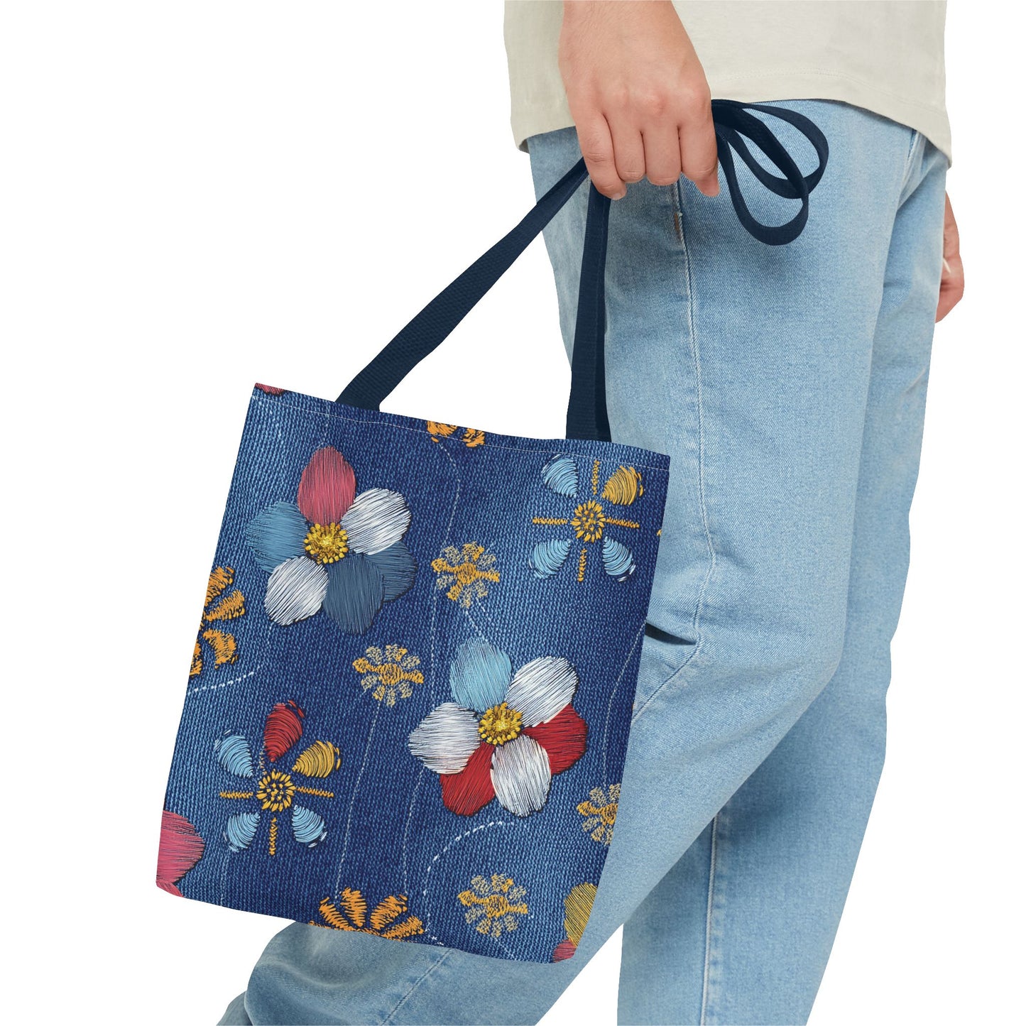 Denim Fabric Imitation Print Unisex Canvas Bag Poly Spun 3 Sizes Tote Bag 159-8