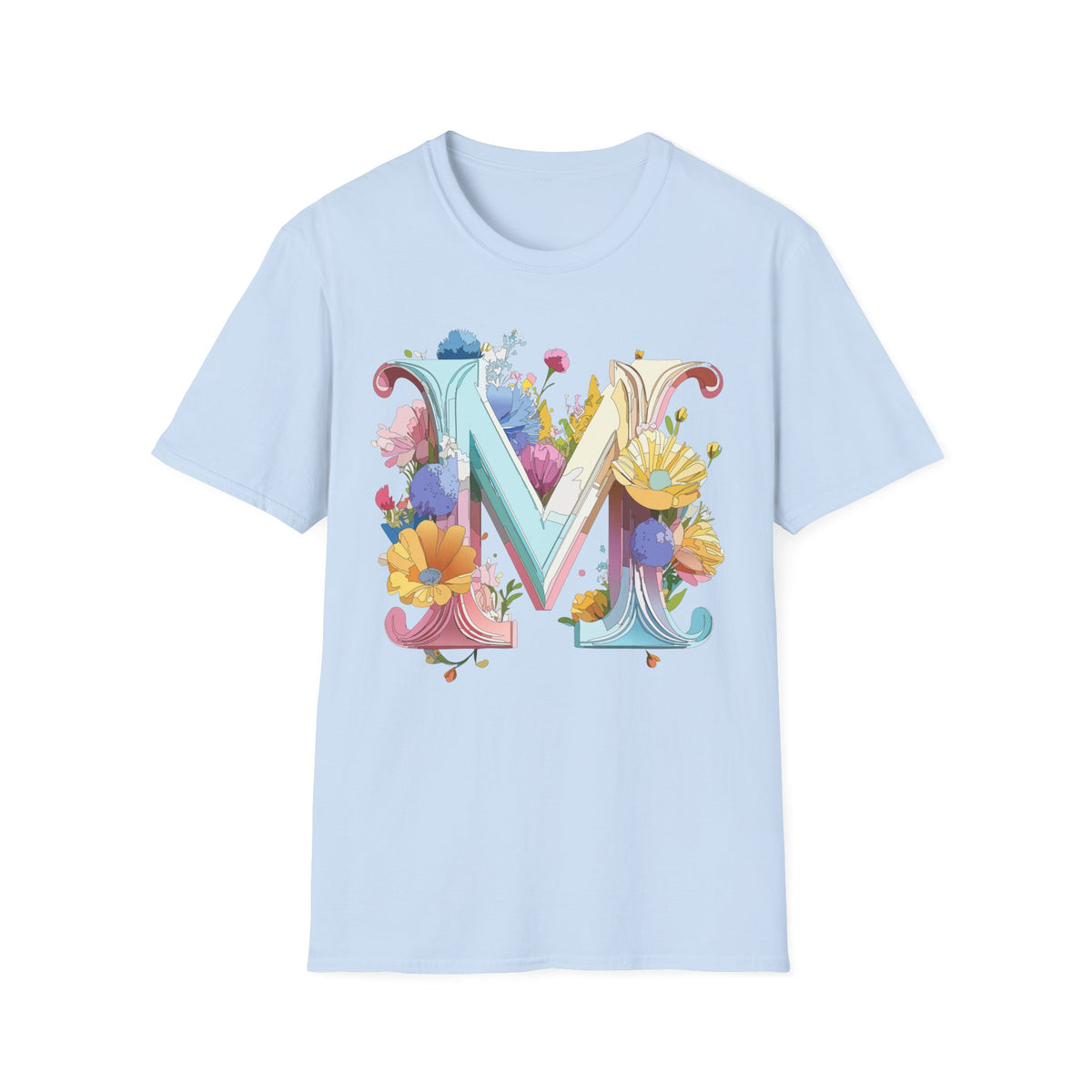 Floral Letter M Monogram T-Shirt | Watercolor Garden Initial Tee