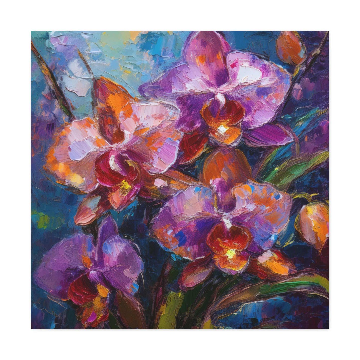 Purple Orchids Print Canvas, Floral Oil Paint Print 20x20, 24x24, 30x30, 32x32, 36x36 Art Design Pine-Wood Inner Frame MC-132