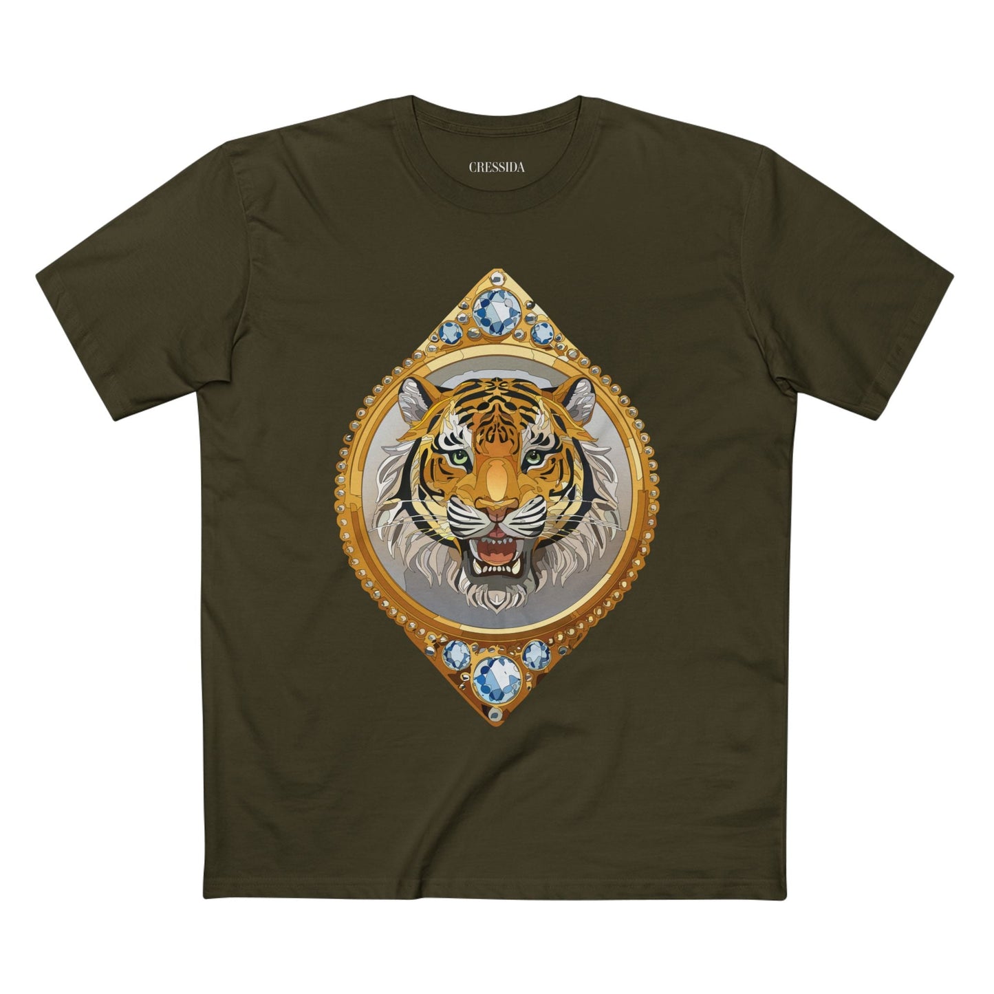 Tiger Graphic Unisex 100 Cotton Tee With Unique Animal Golden Medallion Art Design 1