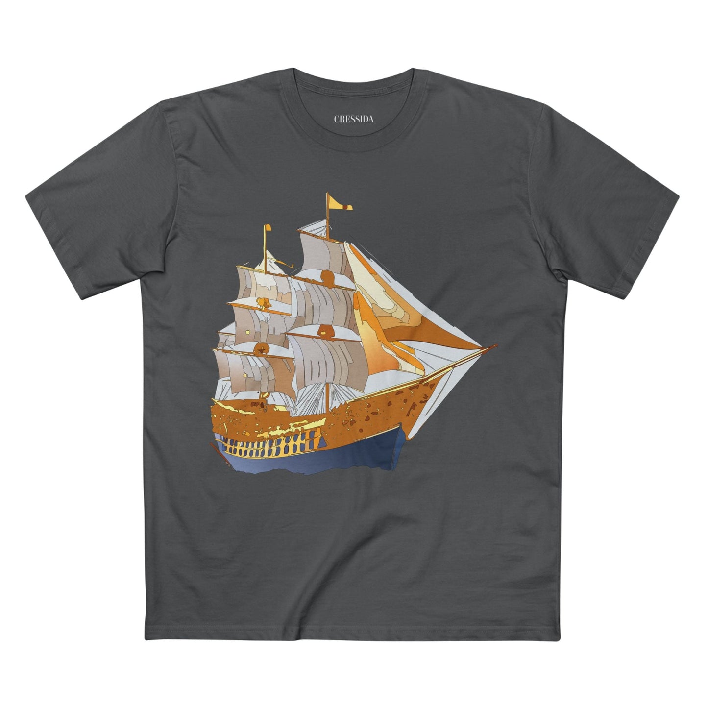 Ship Graphic Unisex 100 Cotton T-Shirt with Gold Frigate Art Design 23