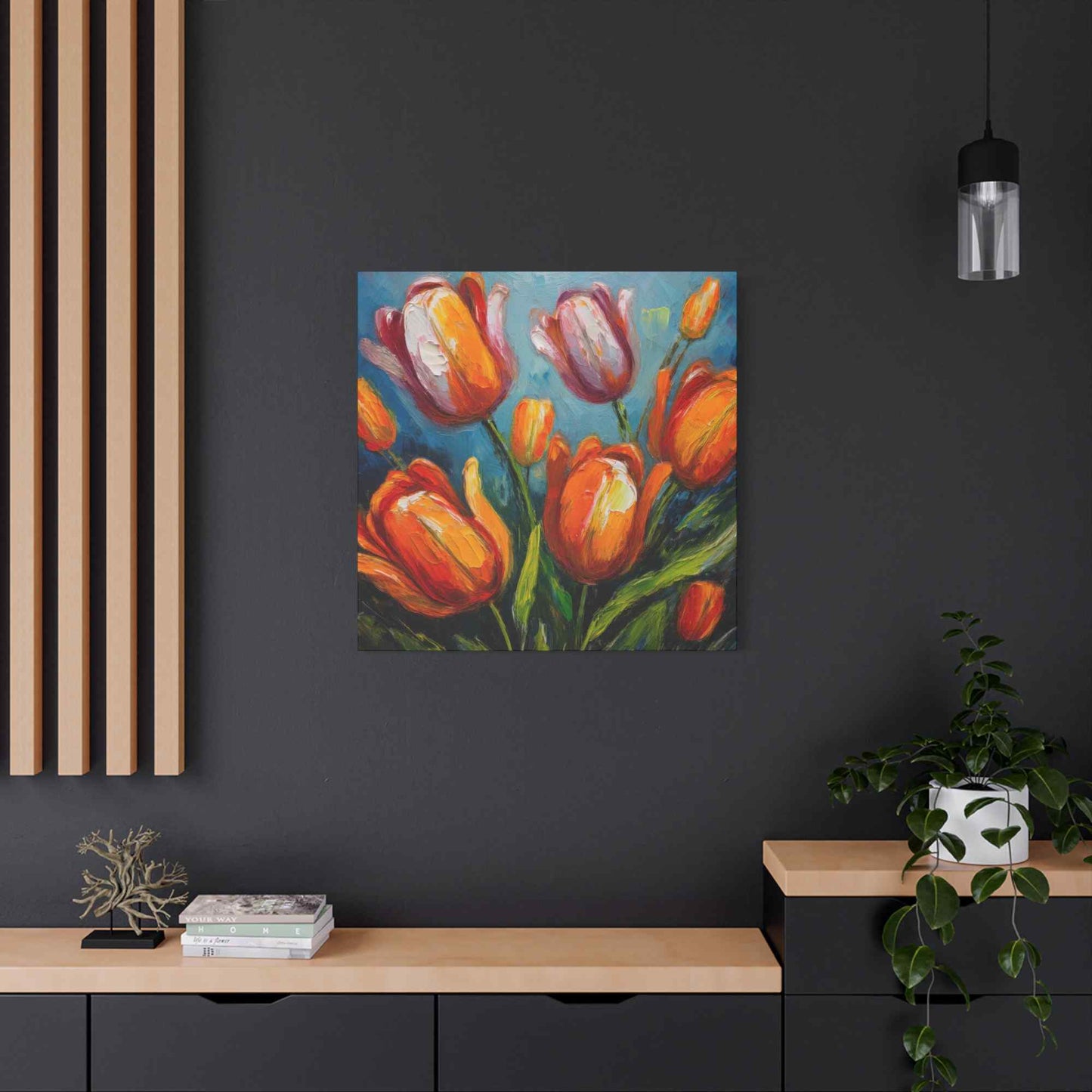 Tulips Print Canvas, Floral Oil Paint Print 20x20, 24x24, 30x30, 32x32, 36x36 Art Design Pine-Wood Inner Frame MC-145