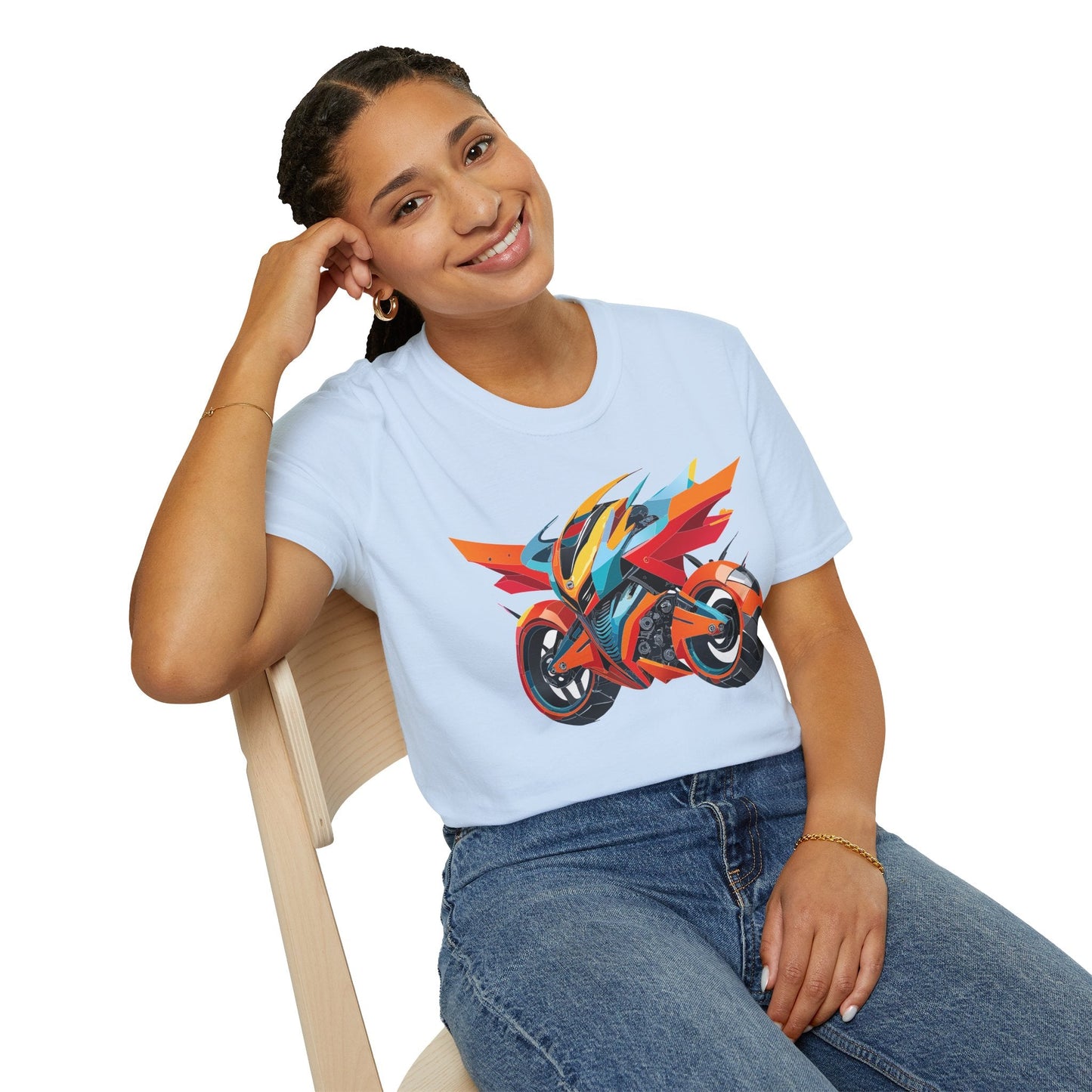 Unisex Bike T Shirt With Motorcycle Art Design Graphic Tee Softstyle 64000 Cotton