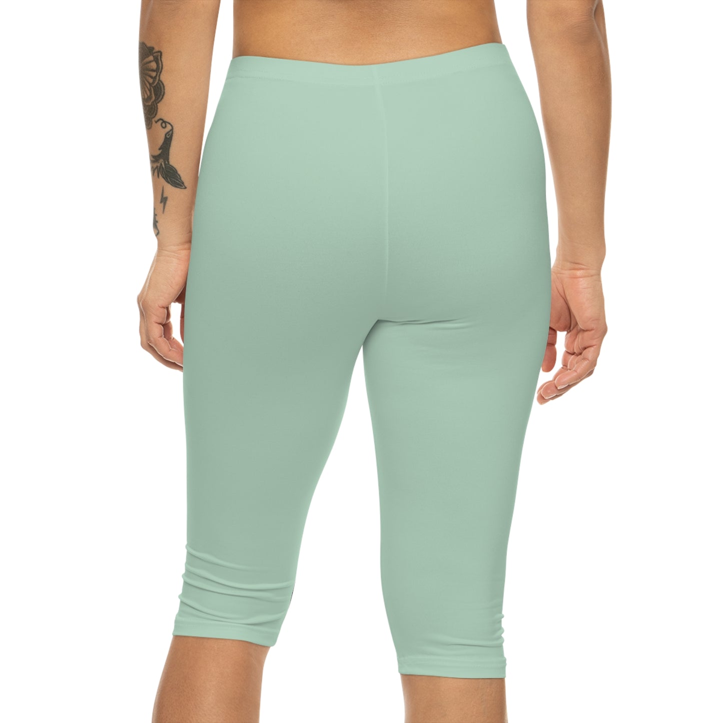 Pale Green Color Women's Brushed Suede Poly Span Casual Capri Leggings XS-2XL