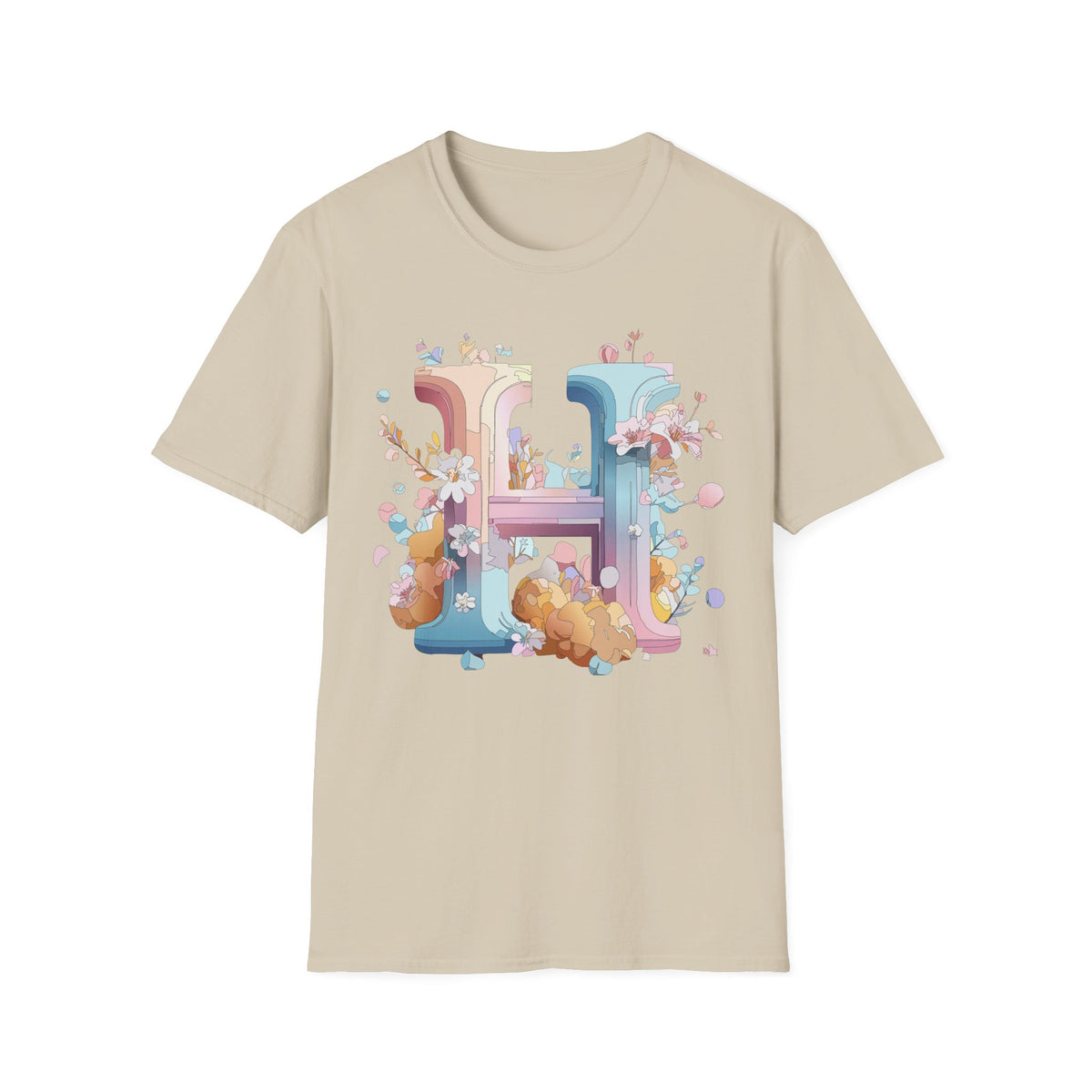 Floral Letter H T-Shirt | Pastel Botanical Monogram Tee