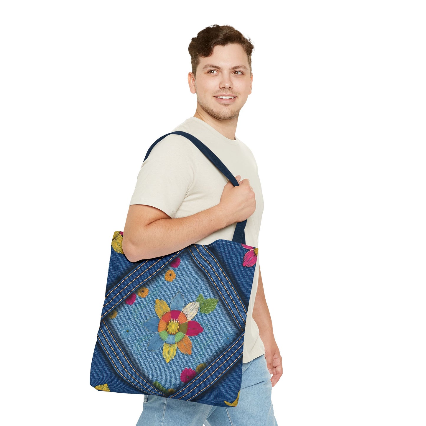 Denim Fabric Imitation Print Unisex Canvas Bag Poly Spun 3 Sizes Tote Bag 161