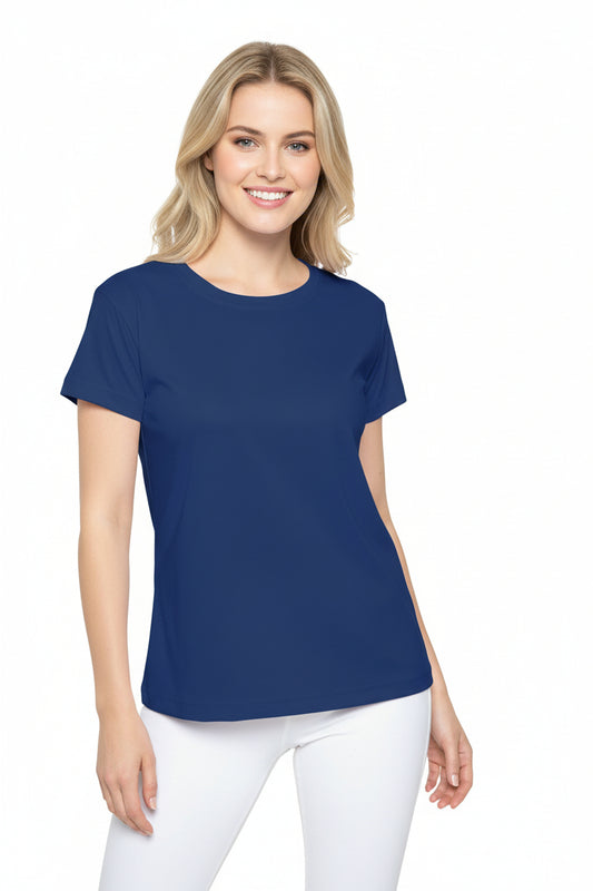 Regal Navy Blue Solid Color Print Women's Sports Jersey Short Sleeves Poly Athletic Tee