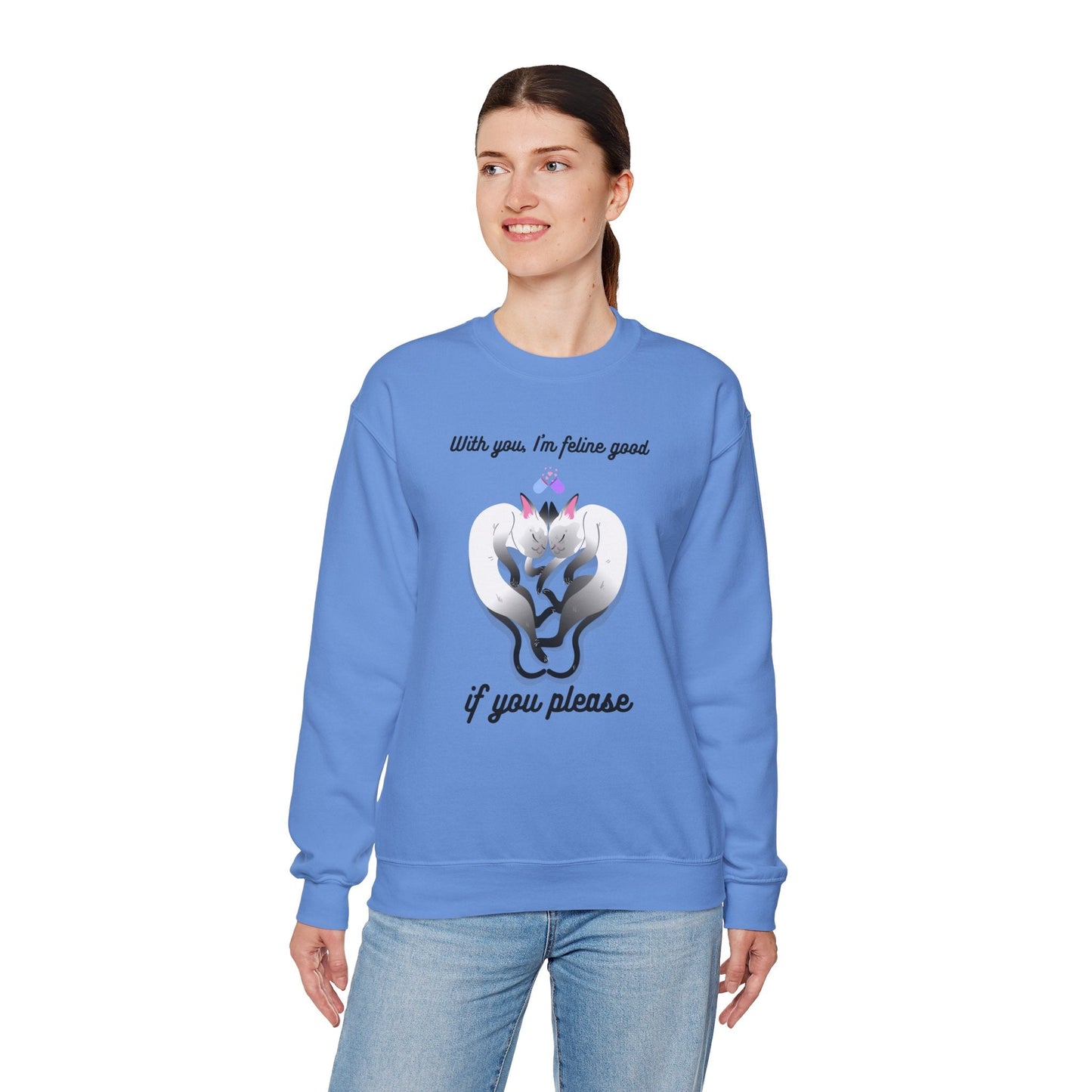 Double Cat Heart Sweatshirt Unisex Fifty Fifty Cotton Poly Valentines Day Sweatshirt