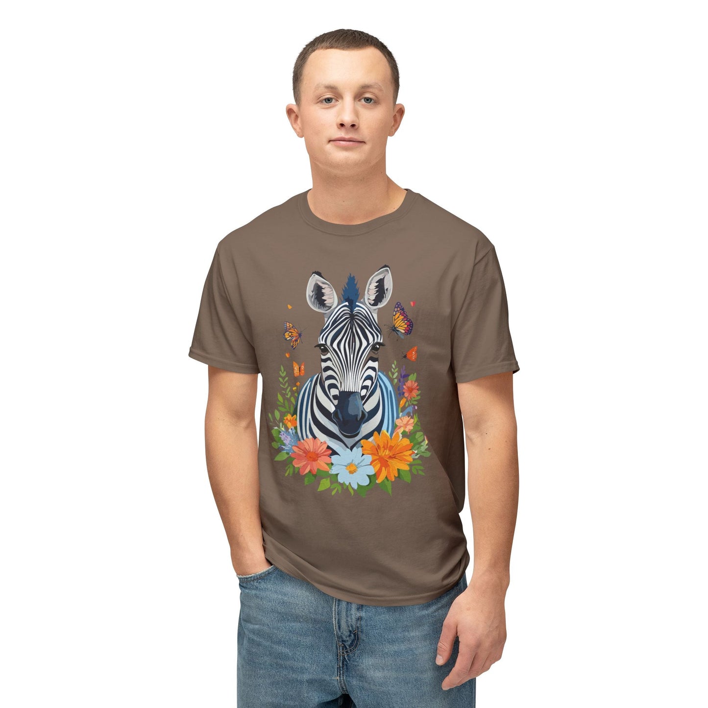 Zebra Art Print T Shirt Unisex Cotton Tee With Floral Design Vintage Zebra Theme