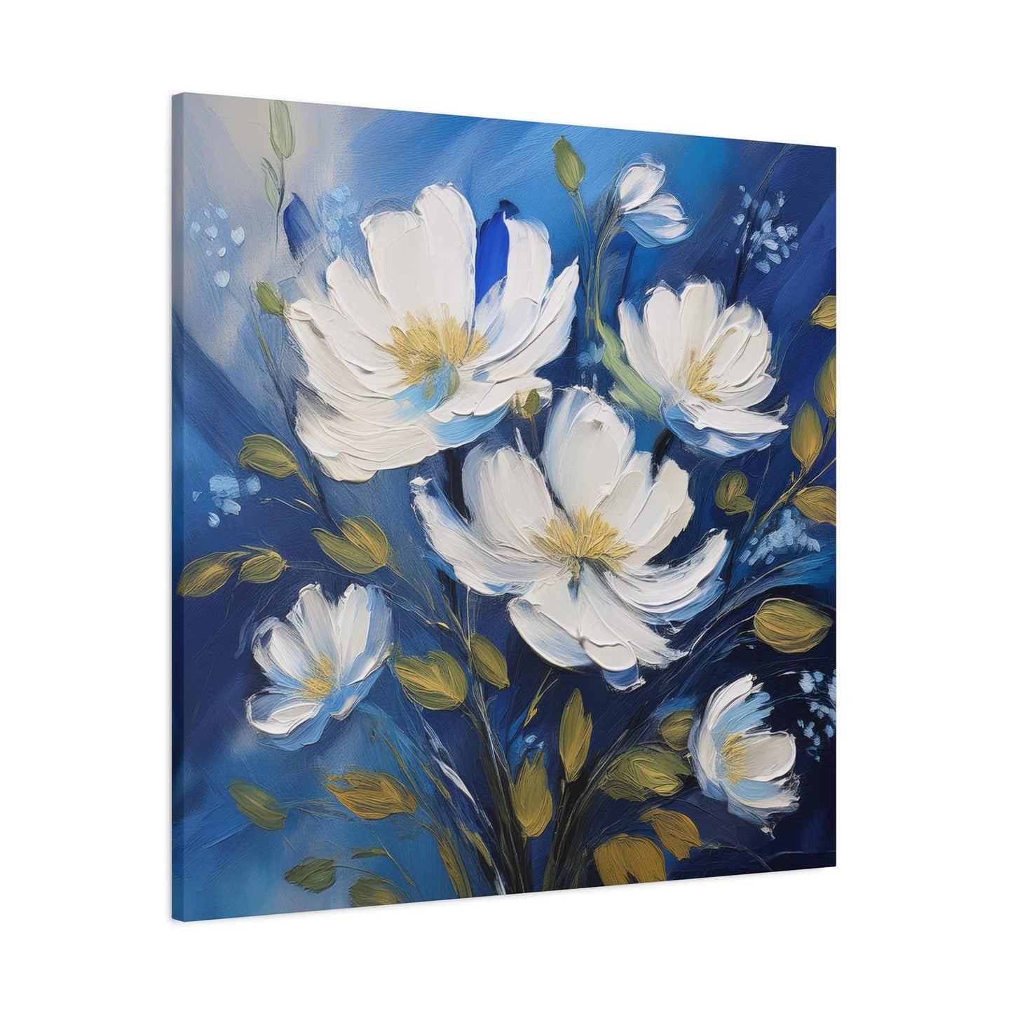 White Flowers Print Canvas, White Flowers Oil Paint Print 20x20, 24x24, 30x30, 32x32, 36x36, Art Design Print Non-Frame MC-8