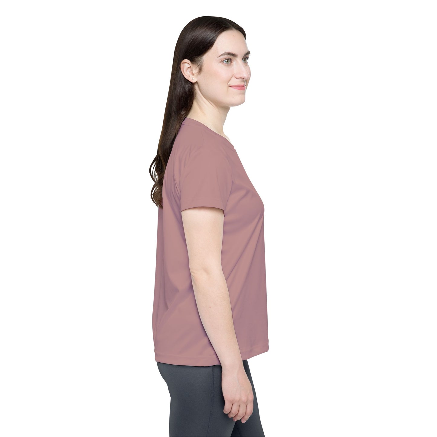 Rosy Taupe Women's Sports Jersey Short Sleeves 100% Poly Solid Mauve Color Print Athletic Tee