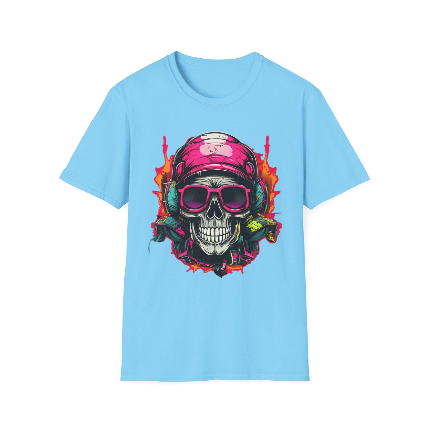 Unisex Skull Tee Shirt With Skeleton Design Gildan Softstyle 64000 Ring Spun Cotton