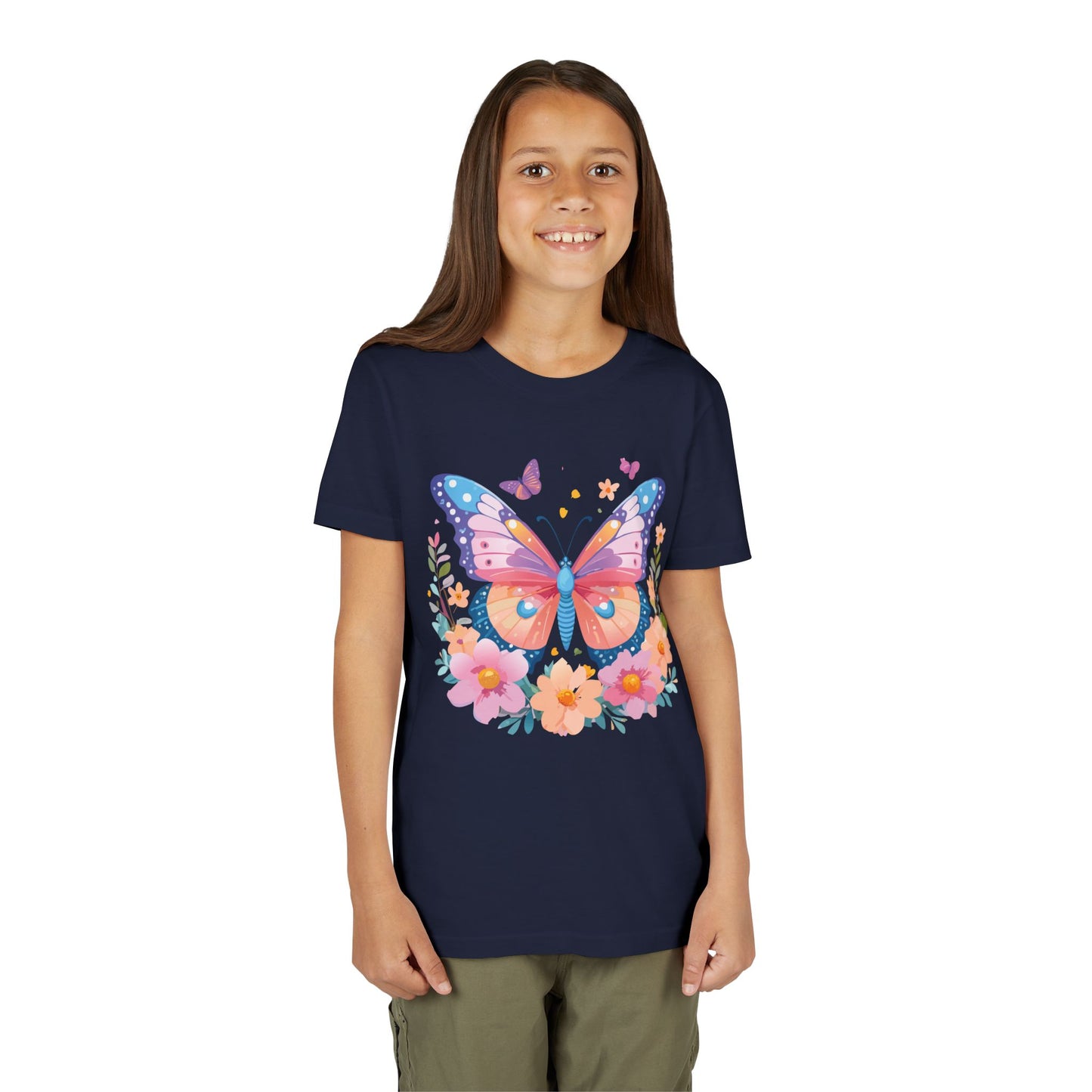 Butterfly Blossom Youth Tee - Colorful Short Sleeve T-Shirt for Spring Celebrations (9-14)