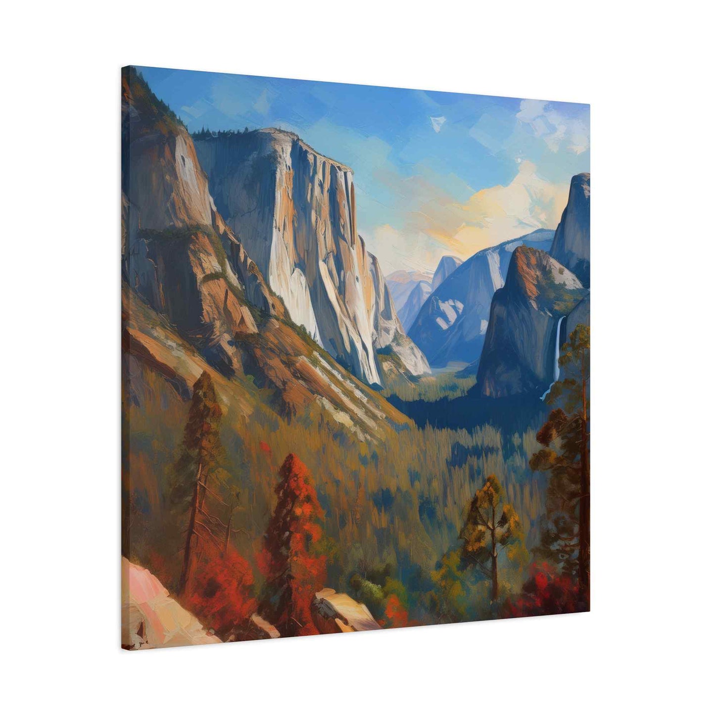 Yosemite valley Print Canvas, Oil Paint Print 20x20, 24x24, 30x30, 32x32, 36x36 Art Design Print Pine-Wood Inner Frame MC-59