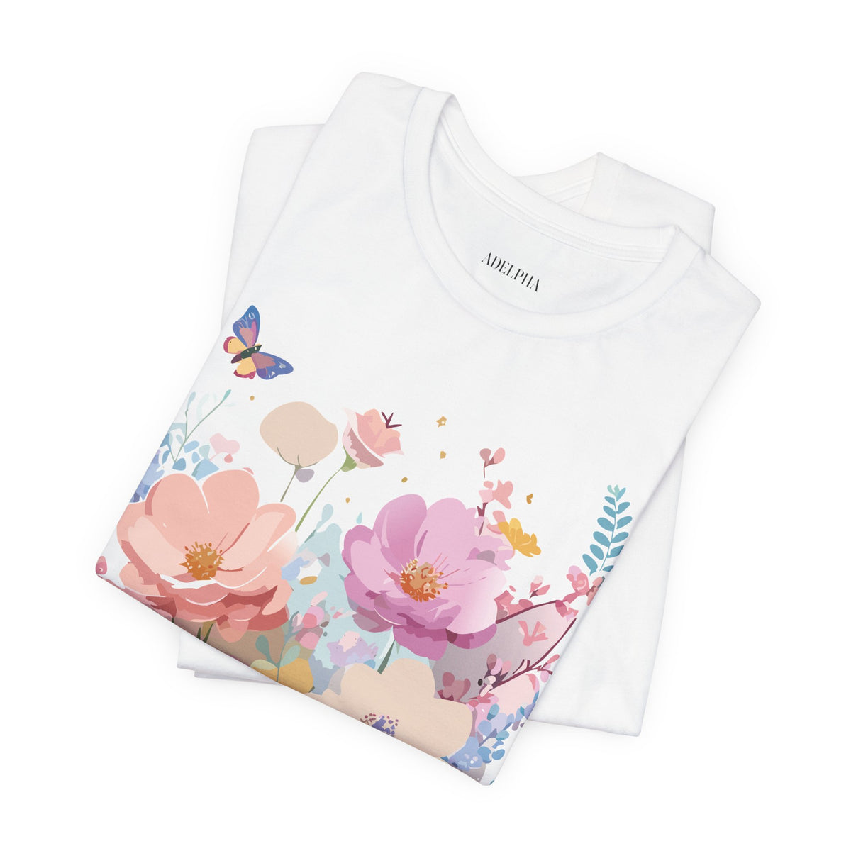 Floral Graphic Unisex Cotton Bella+Canvas Tee with Flowers Art Design n117