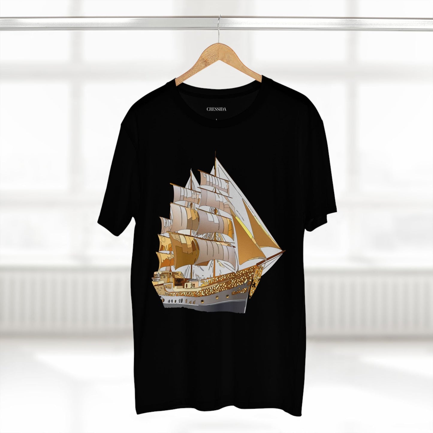 Ship Graphic Unisex 100 Cotton T-Shirt with Gold Frigate Art Design 21