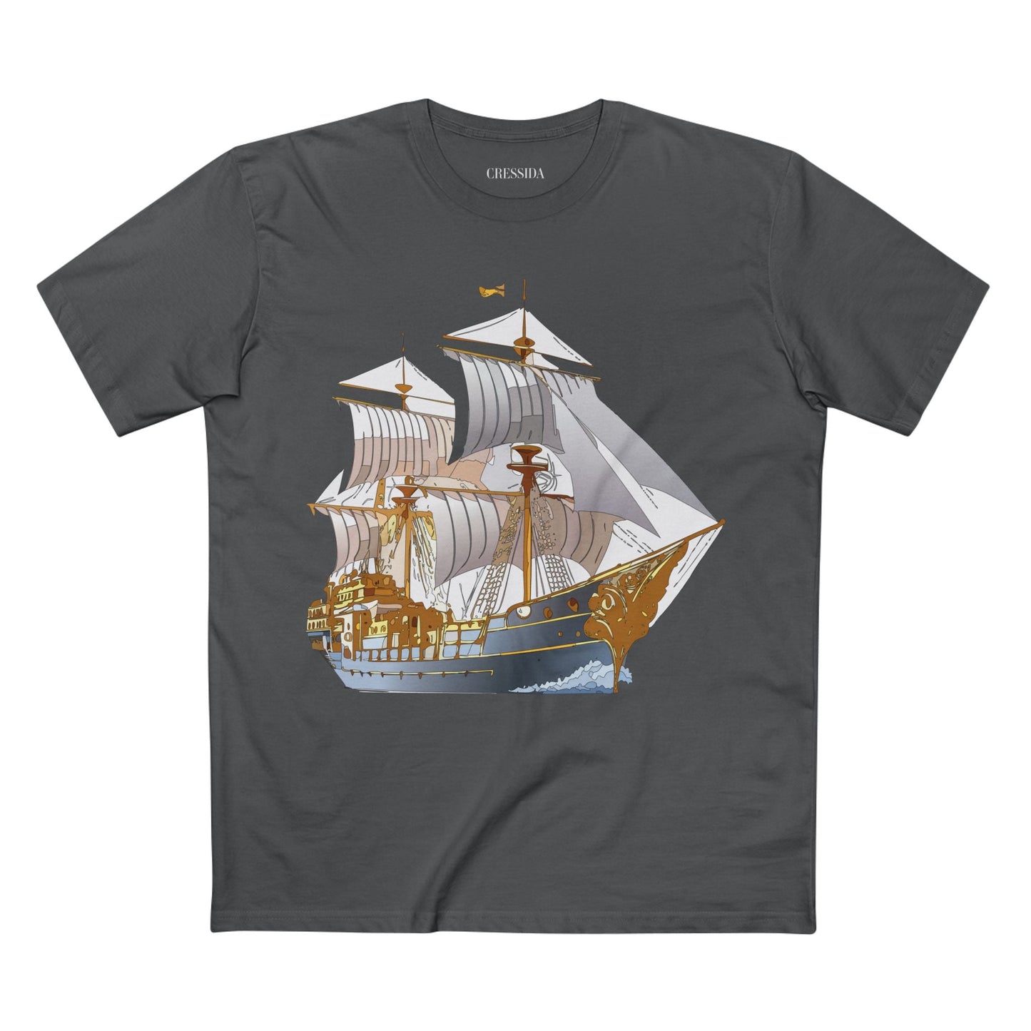 Ship Graphic Unisex 100 Cotton T-Shirt with Gold Frigate Art Design 13