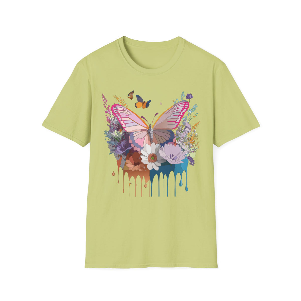 Butterfly Floral T-Shirt — Colorful Drip Wings Graphic Tee Unisex 100 Cotton Gildan T-Shirt