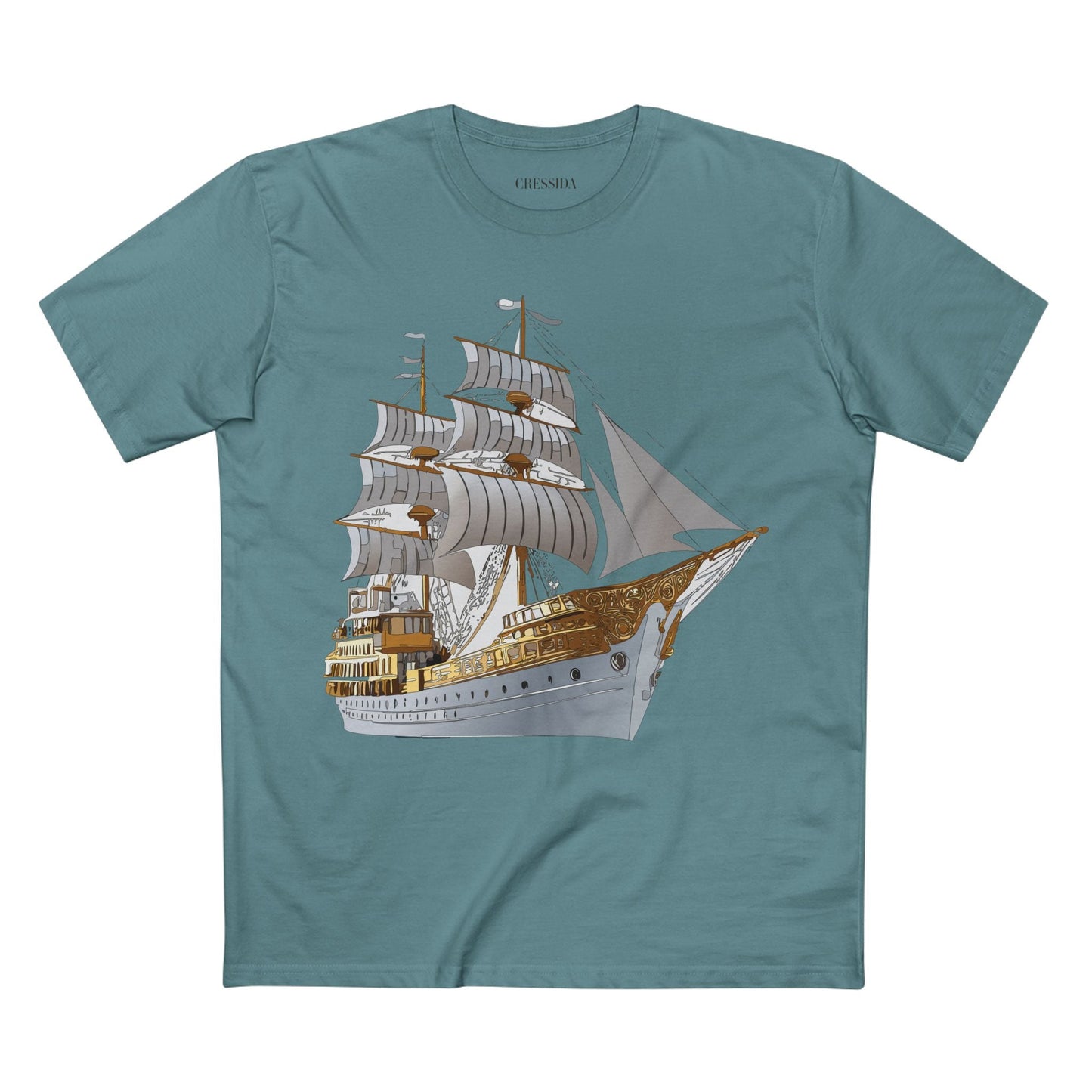Ship Graphic Unisex 100 Cotton T-Shirt with Gold Frigate Art Design 5