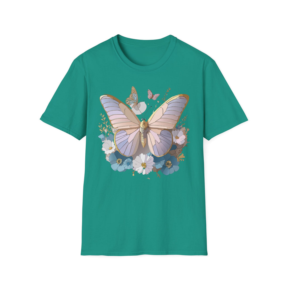 Butterfly Floral T-Shirt — Pastel Moth & Wildflower Graphic Design Unisex 100 Cotton Gildan T-Shirt