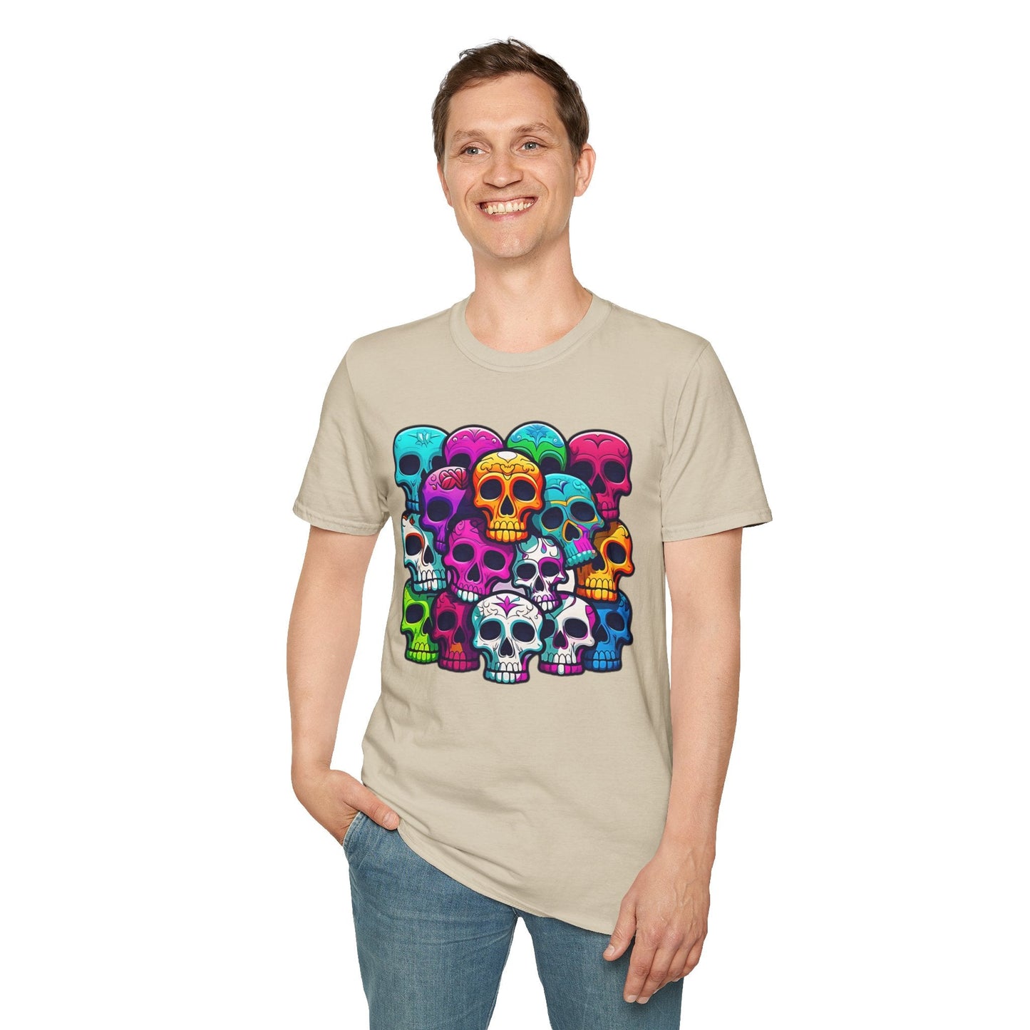 Unisex Skull Tee Shirt With Skeleton Design Gildan Softstyle 64000 100 Percent Ring Spun Cotton