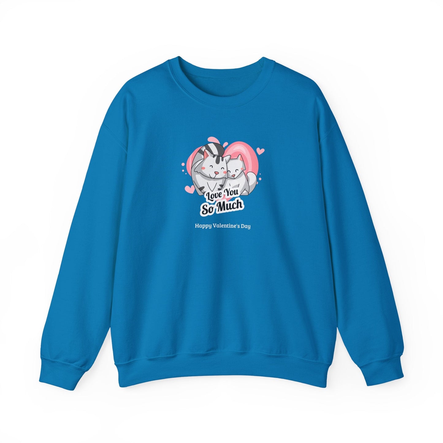 Cat Heart Sweatshirt Valentines Day Unisex 50 50 Cotton Poly Crewneck Gildan 18000