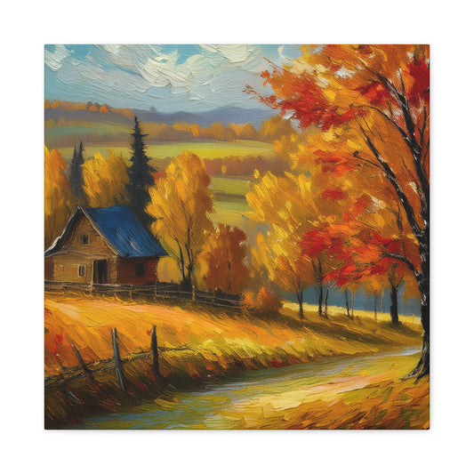 Countryside Fall Print Canvas, Oil Paint Print 20x20, 24x24, 30x30, 32x32, 36x36 Art Design Pine-Wood Inner Frame MC-107