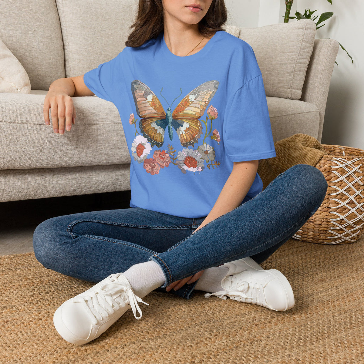 Butterfly Floral Watercolor Wings Graphic Design Unisex 100 Cotton Gildan T-Shirt