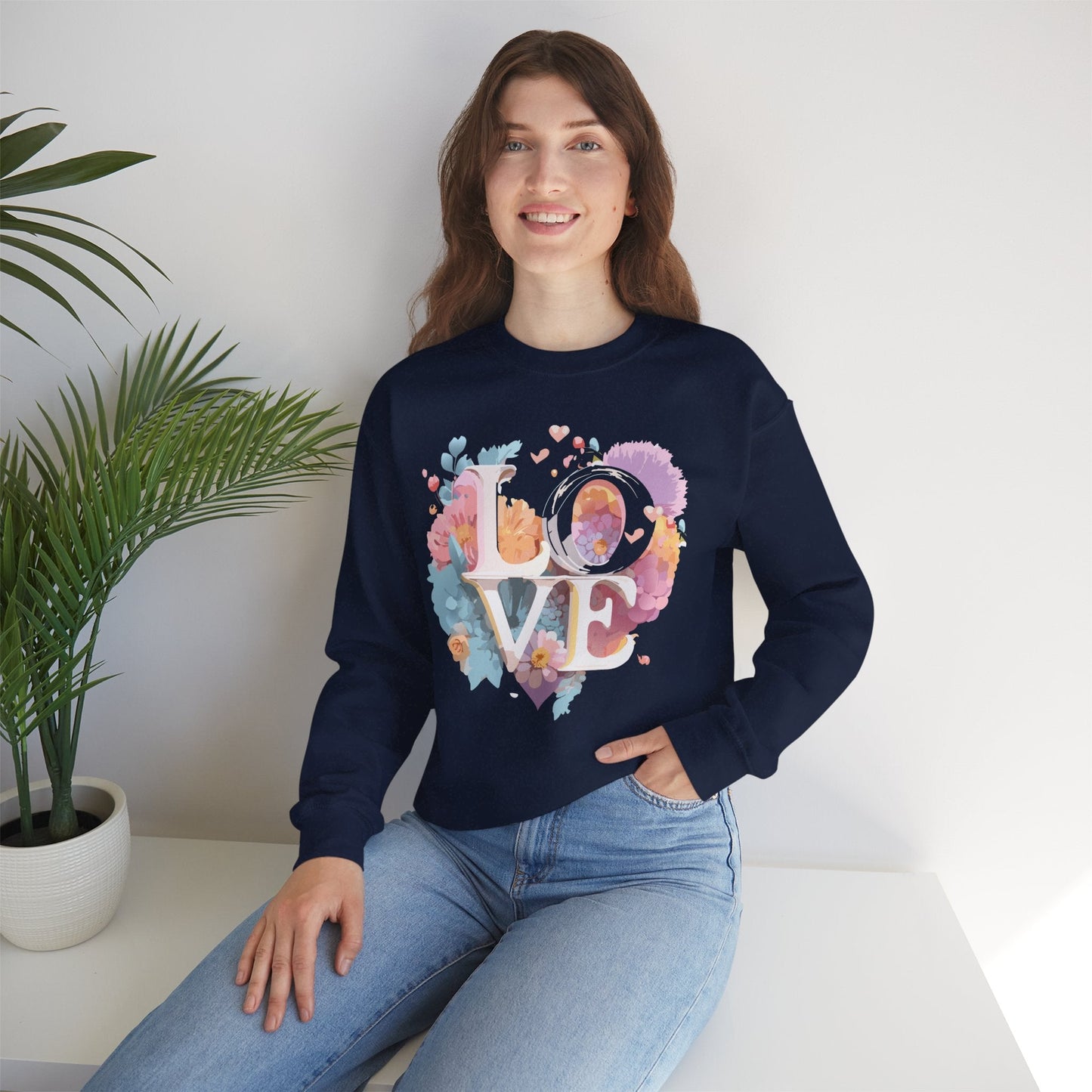 Floral Love Sweatshirt For Valentines Day Unisex Crewneck 50 50 Cotton Polyester Gildan 18000